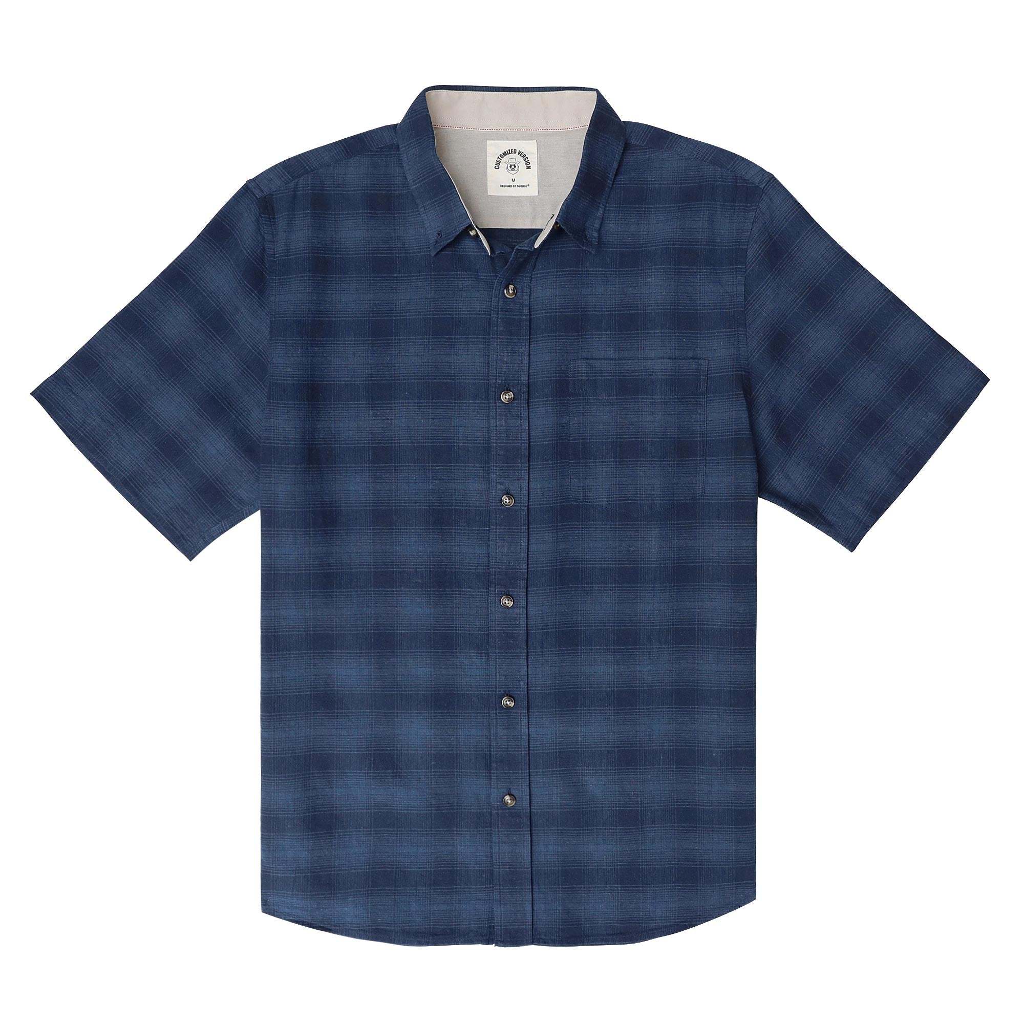 Dubinik? Mens Short Sleeve Button Down Shirts 100% Cotton Plaid Casual Shirt with Pocket #0109