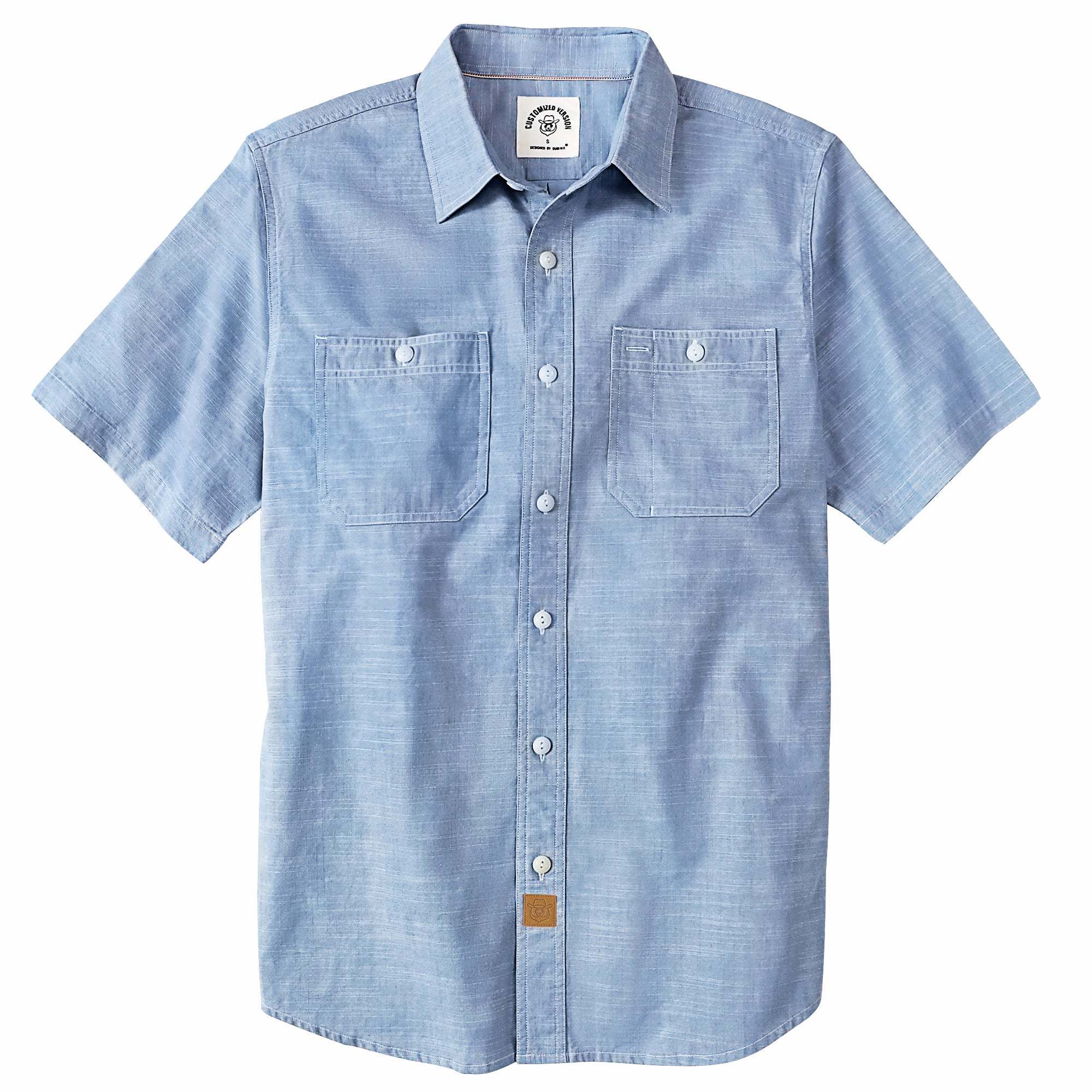 Dubinik? Sky Blue Solid Mens Short Sleeve Button Down Casual Cotton Regular Fit Lightweight Pocket Chambray Mens Button Down Short Sleeve#0057003