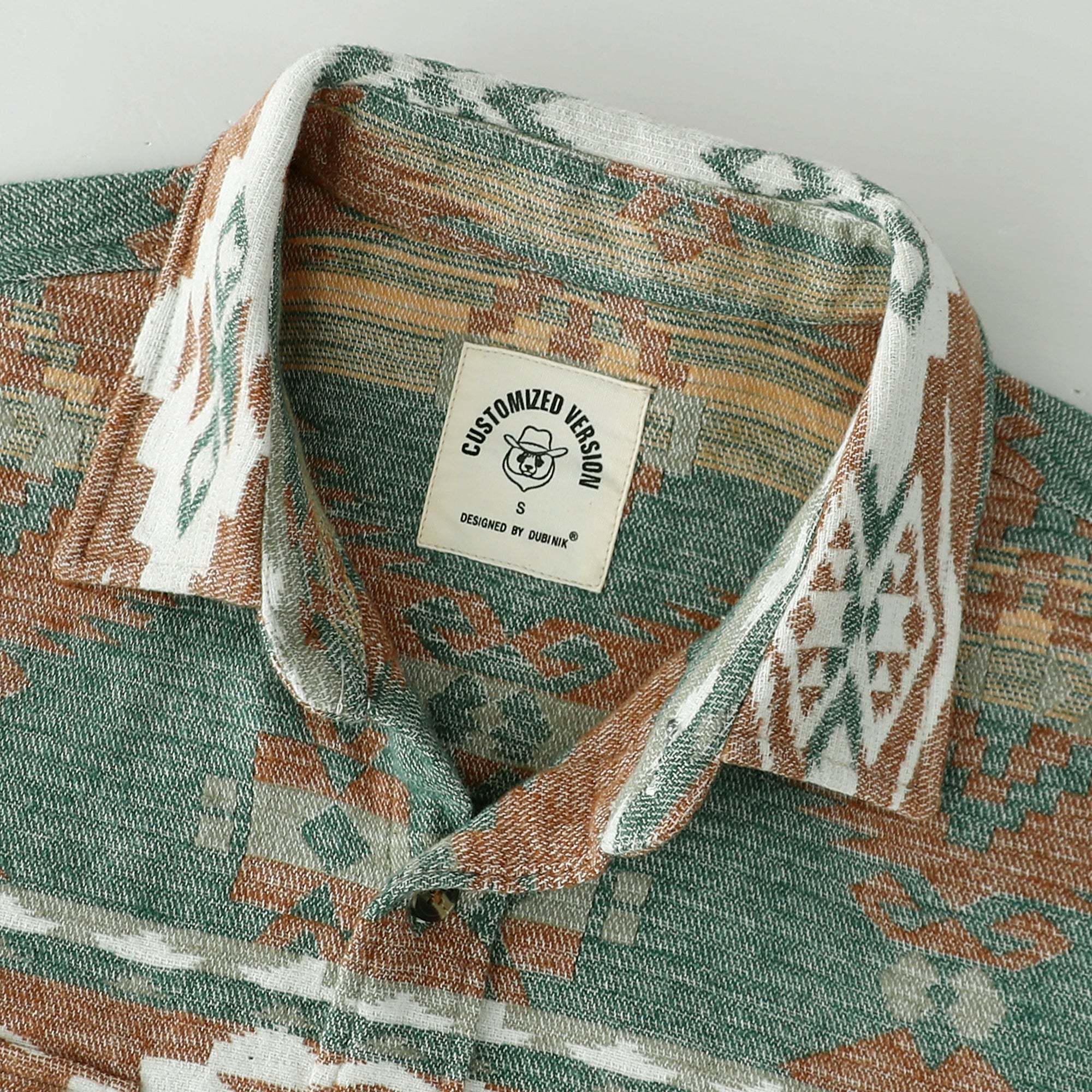 Dubinik? 8.1oz Ultra Heavyweight Mens Aztec Orange Green Flannel Shirt Long Sleeve Button Down All Cotton Soft Brushed Cowboy Utility Casual Shirt Jacket#30027