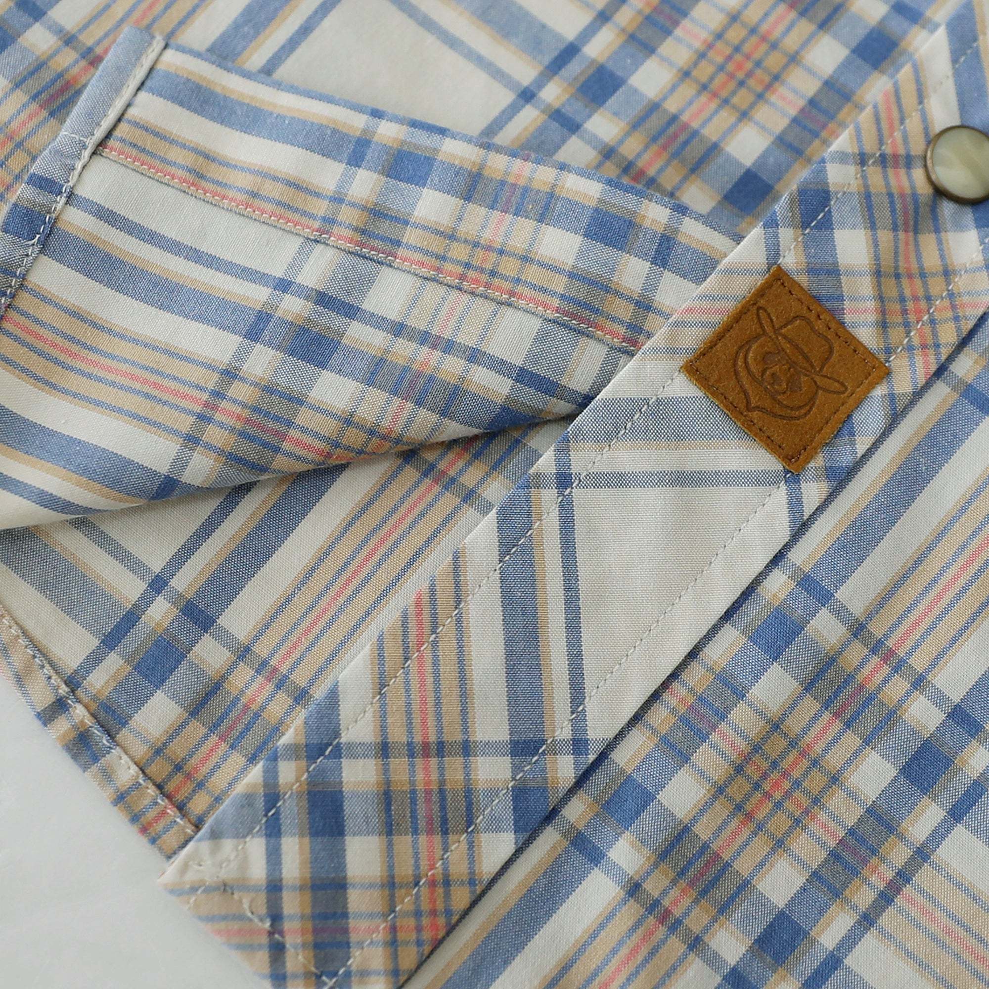 Dubinik? Men's Pearl Snap Sawtooth Pocket Western Plaid Shirt Short Sleeve#47023
