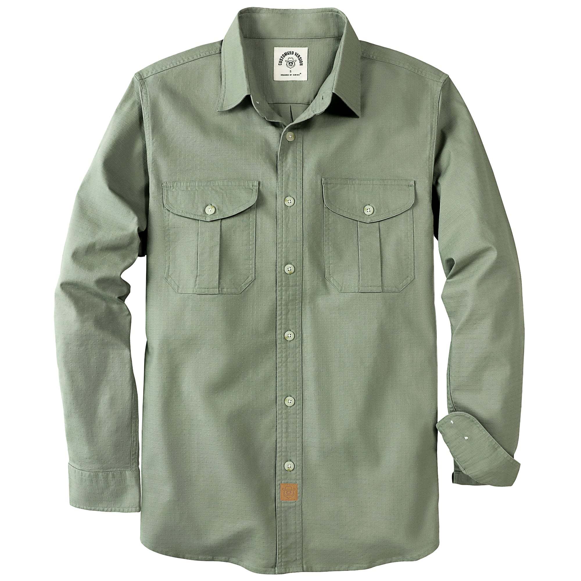 Dubinik? 6.5oz Mens Button Up Shirts Long Sleeve Casual Light Green Solid Shirts for Men Two Pocket Regular Fit Comfortable with Stretch Shirt#0056001