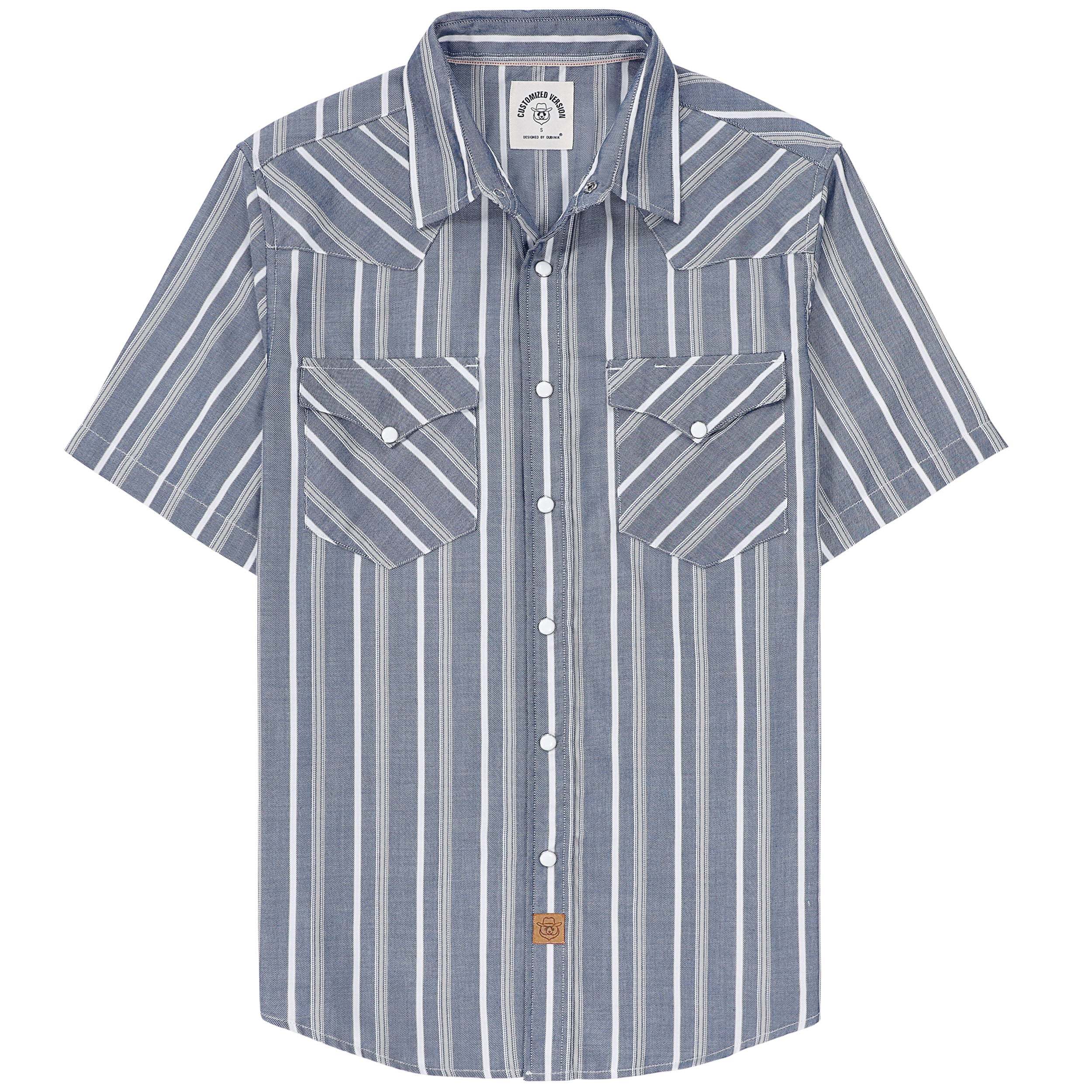 Dubinik?Bamboo Fiber Mens Shirts Short Sleeve Plaid Shirt Men Western Cowboy Pearl Snap Vintage Casual Plaid Shirt #29504