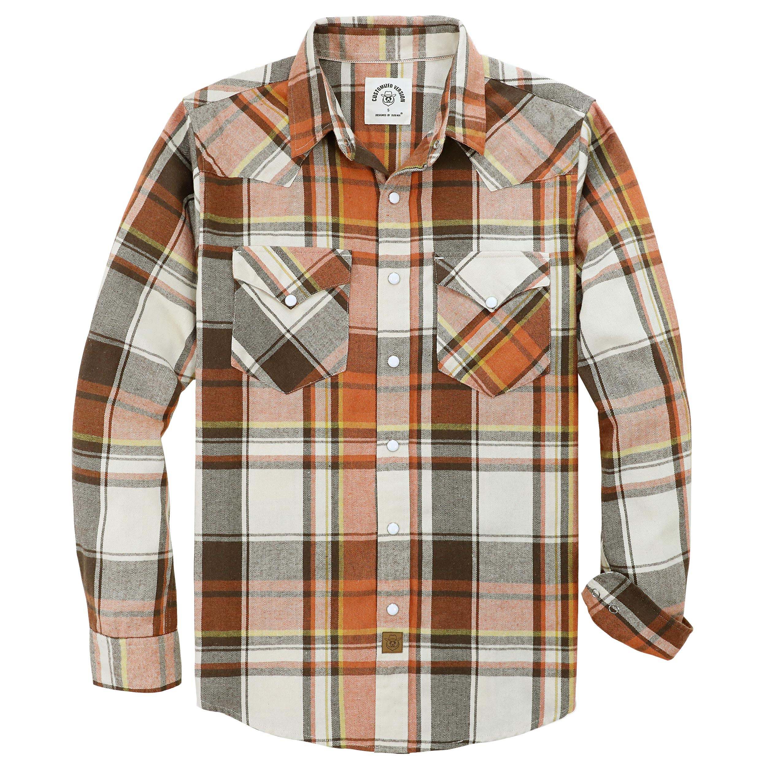 Dubinik? 6oz Flannel Shirt For Men Western Cowboy Pearl Snap Shirts For Men Long Sleeve Vintage Buttons Down Plaid Shirt #28507