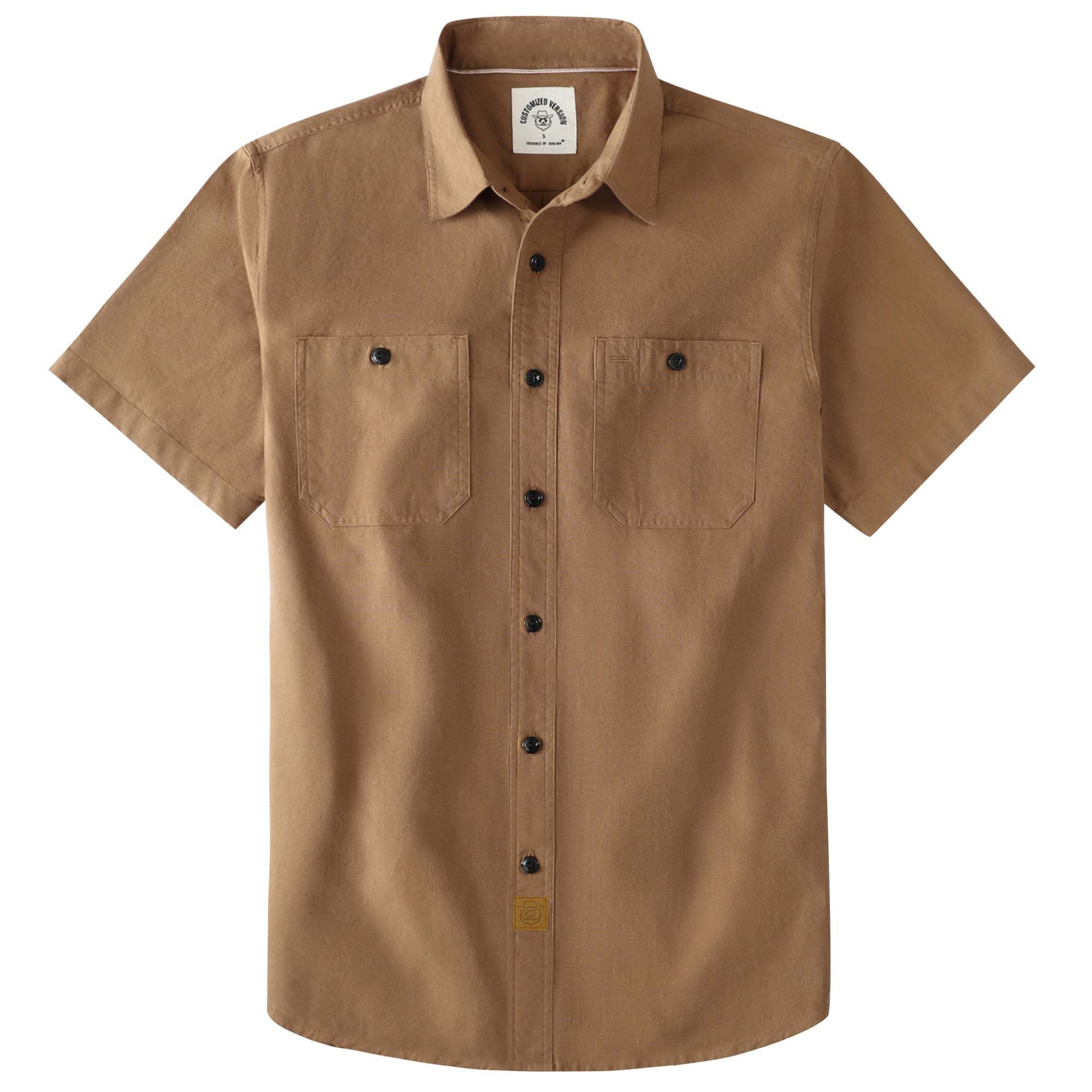 Dubinik? Dark Brown Solid Mens Short Sleeve Button Down Casual Cotton Regular Fit Lightweight Pocket Chambray Mens Button Down Short Sleeve#0057011