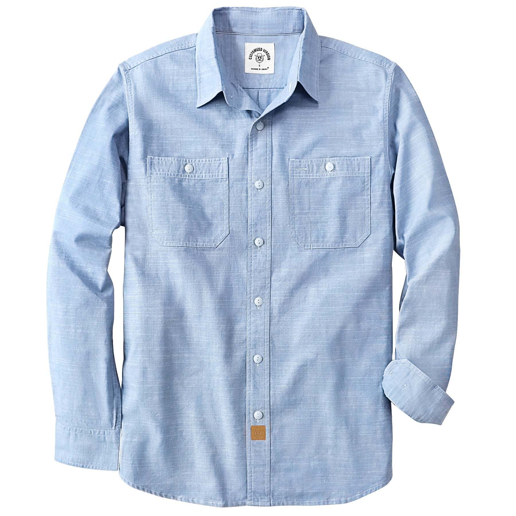 Dubinik? 5.5oz Sky Blue Chambray Long Sleeve Button-Front Closure Pocket Cotton Workshirt#58003