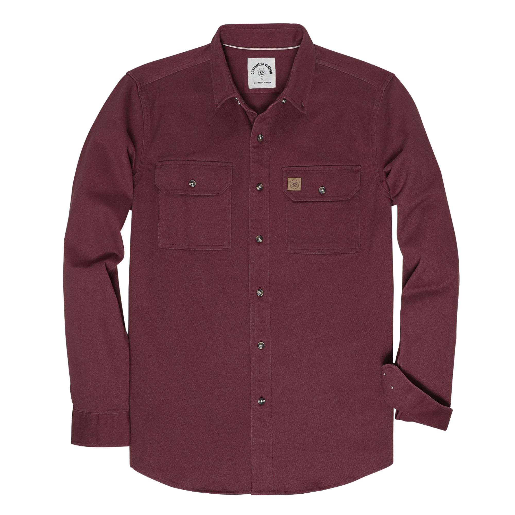 8oz Men's Burgundy Solid 100% cotton outdoor casual workwear pocket vintage shirt #1503