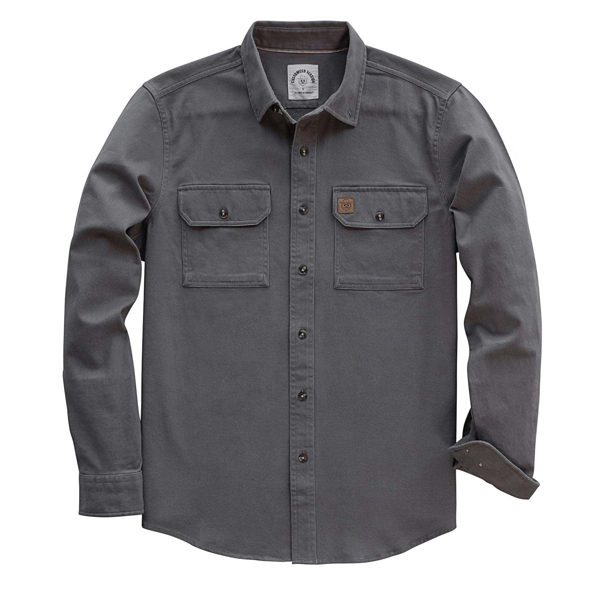 8oz Men's Light gray Solid 100% cotton outdoor casual workwear pocket vintage shirt #1505