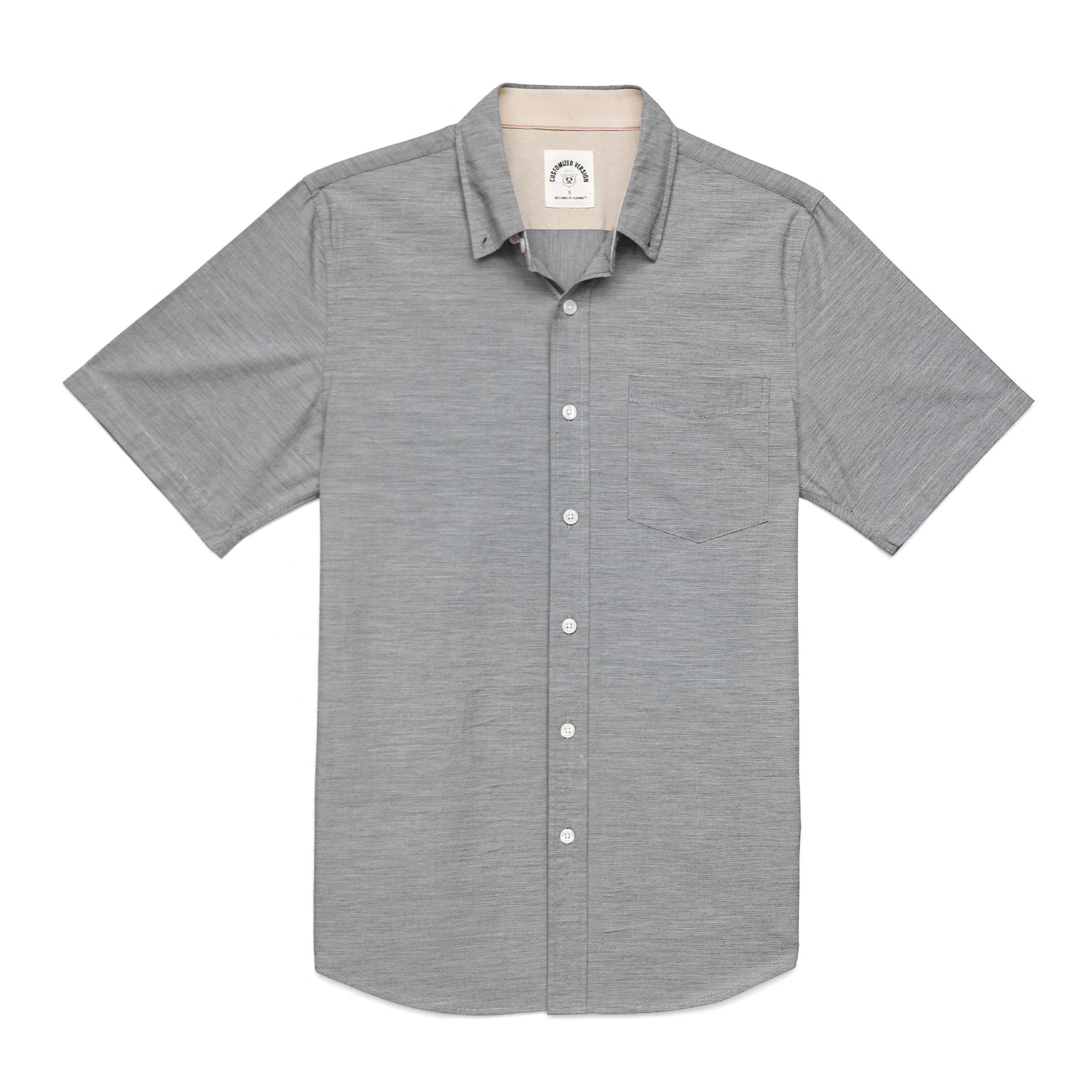 Men's casual short-sleeved cotton Dark gray Solid shirt #0019