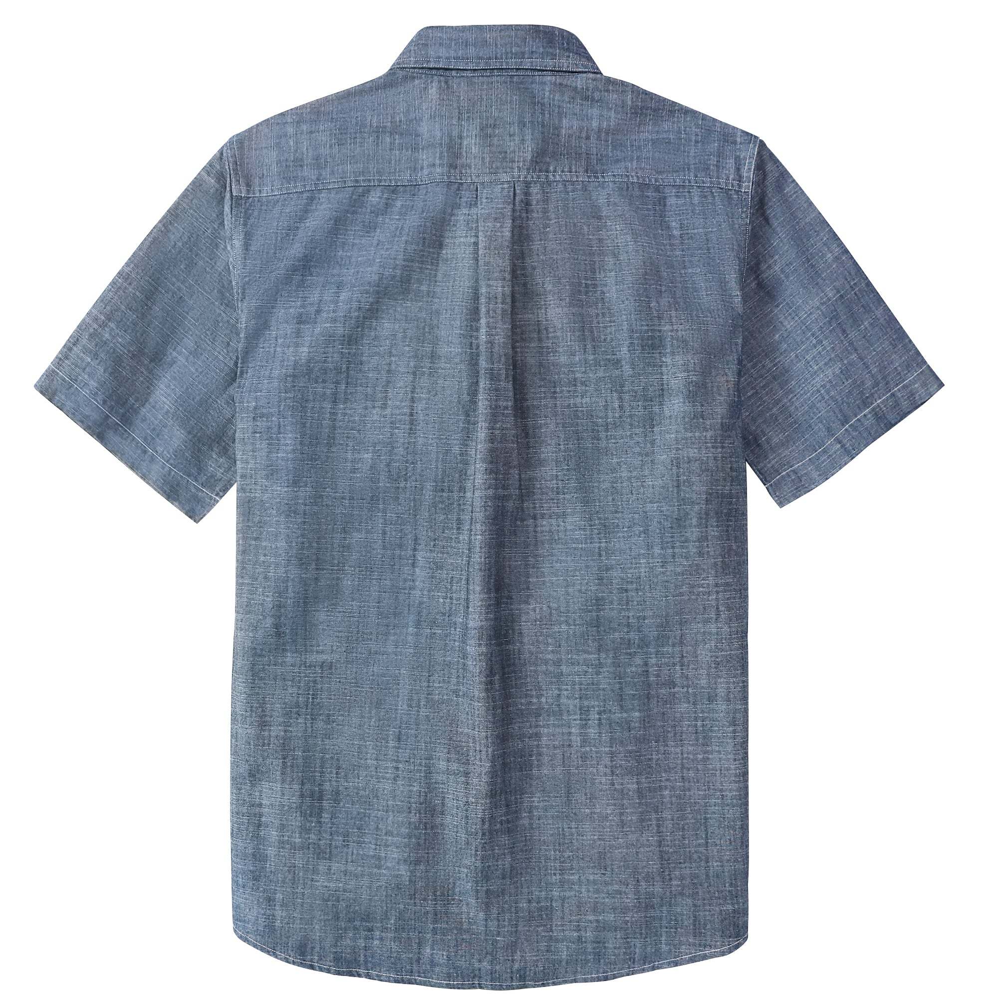 Dubinik? Denim Blue Solid Mens Short Sleeve Button Down Casual Cotton Regular Fit Lightweight Pocket Chambray Mens Button Down Short Sleeve#0057004