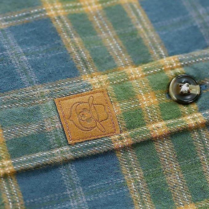 6oz Mens Midweight Green Flannel Shirts Long Sleeve Casual Button Down Brushed 100% Cotton Shirt#10113