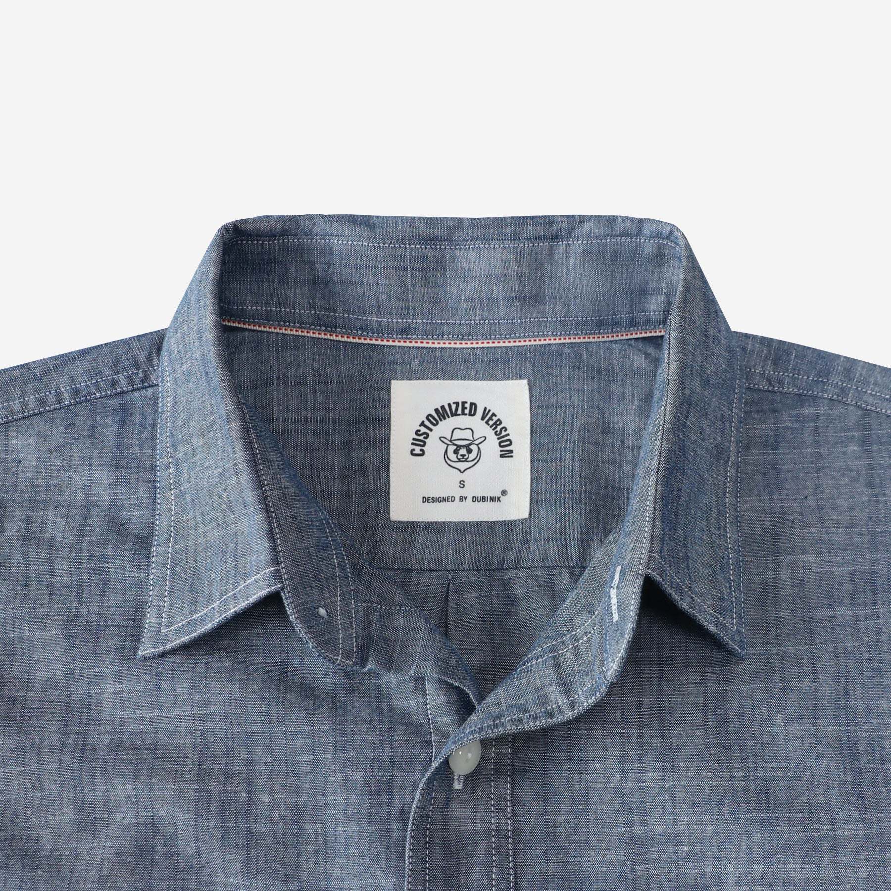 Dubinik? Denim Blue Solid Mens Short Sleeve Button Down Casual Cotton Regular Fit Lightweight Pocket Chambray Mens Button Down Short Sleeve#0057004