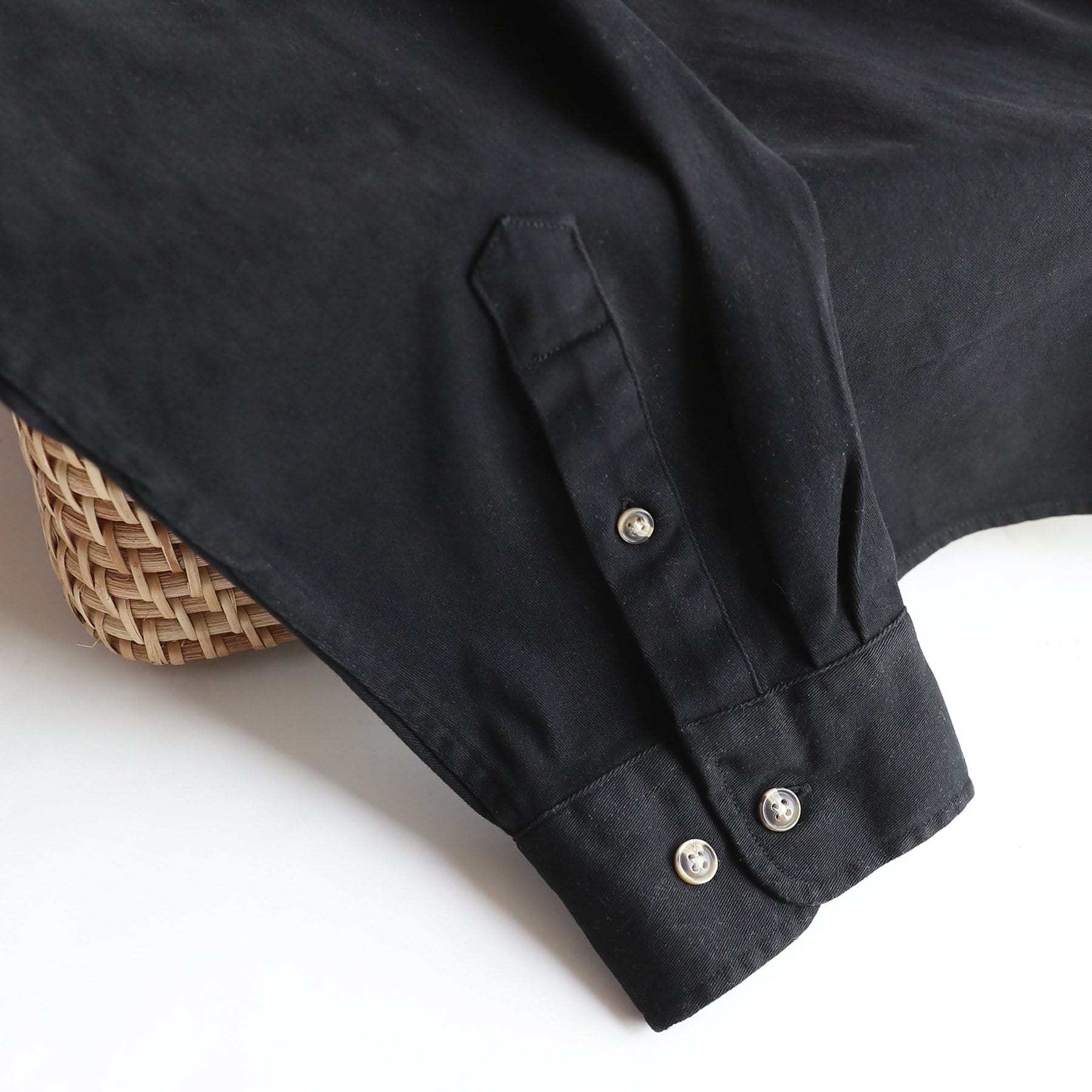 8oz Men's Black Solid 100% cotton outdoor casual workwear pocket vintage shirt #1500