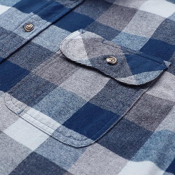 6oz Mens Midweight Flannel Shirts Long Sleeve Casual Button Down Brushed 100% Cotton Shirt#1027