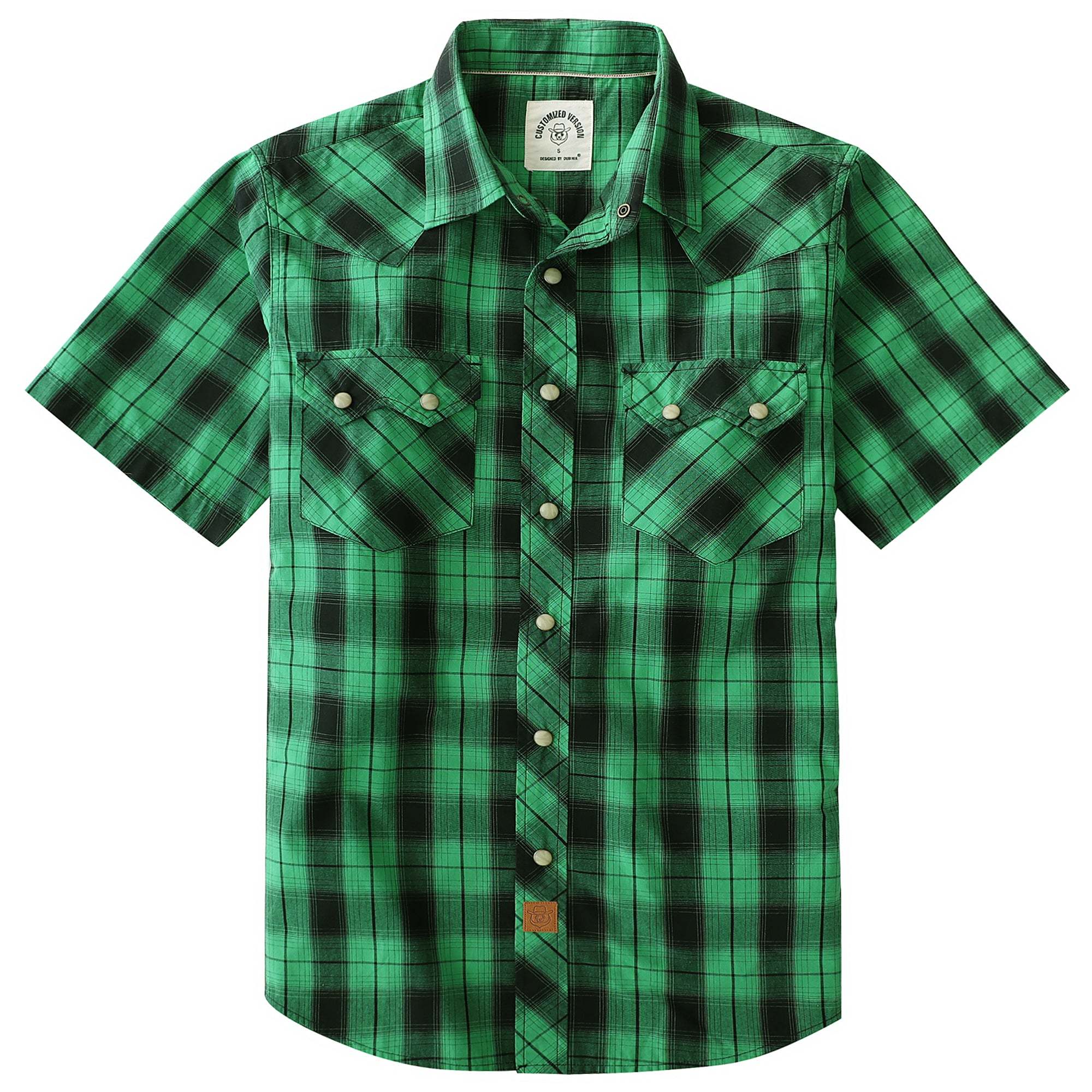 Dubinik? Men's Pearl Snap Sawtooth Pocket Western Plaid Shirt Short Sleeve#47001
