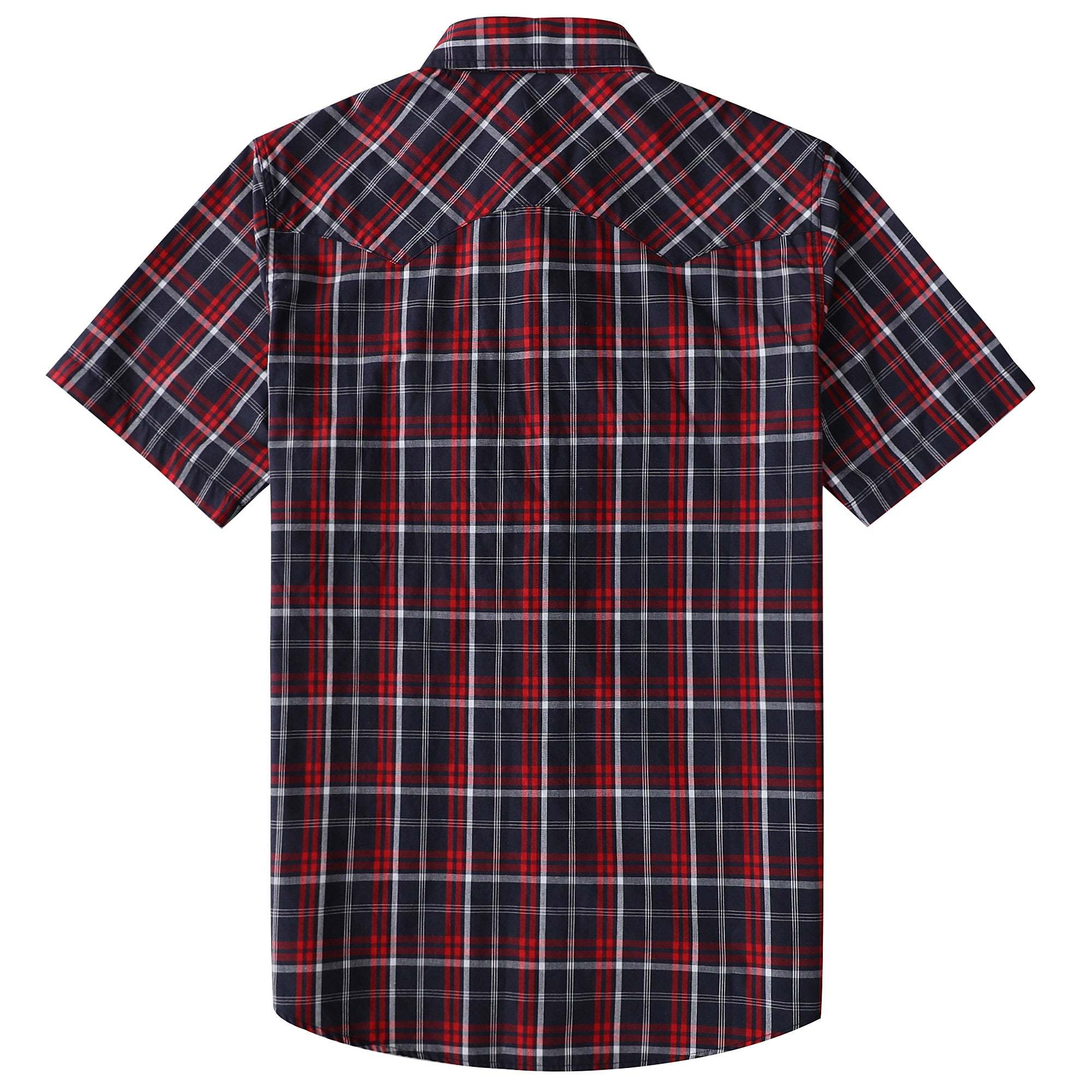 Dubinik? Men's Pearl Snap Sawtooth Pocket Western Plaid Shirt Short Sleeve#47007