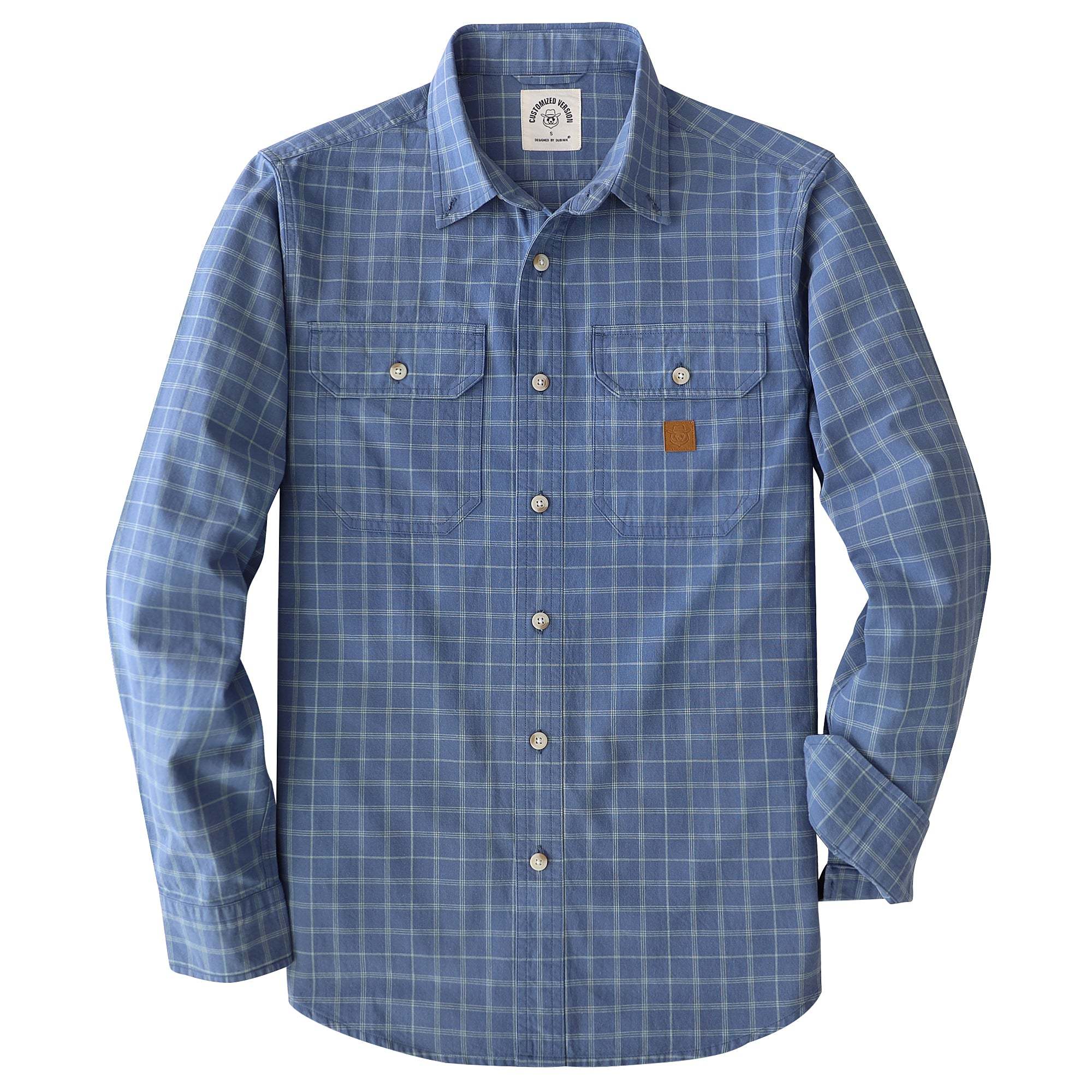 Dubinik? 4.6oz Mens Lightweight Pure Cotton Long Sleeve Button Down Plaid Shirt#101810