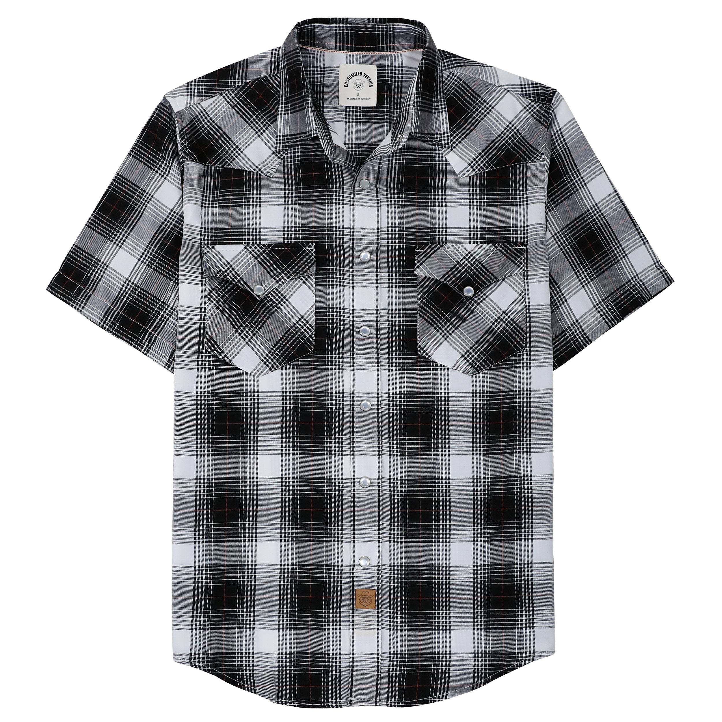 Dubinik?Bamboo Fiber Mens Shirts Short Sleeve Plaid Shirt Men Western Cowboy Pearl Snap Vintage Casual Plaid Shirt #2911