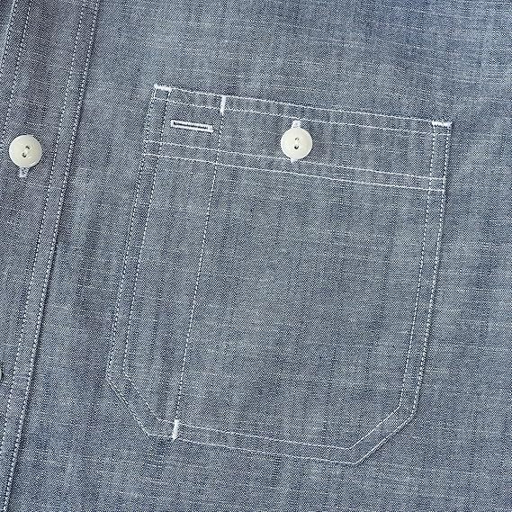 Tall size in stock now! Dubinik? 5.5oz Denim Blue Chambray Long Sleeve Button-Front Closure Pocket Cotton Workshirt#58004