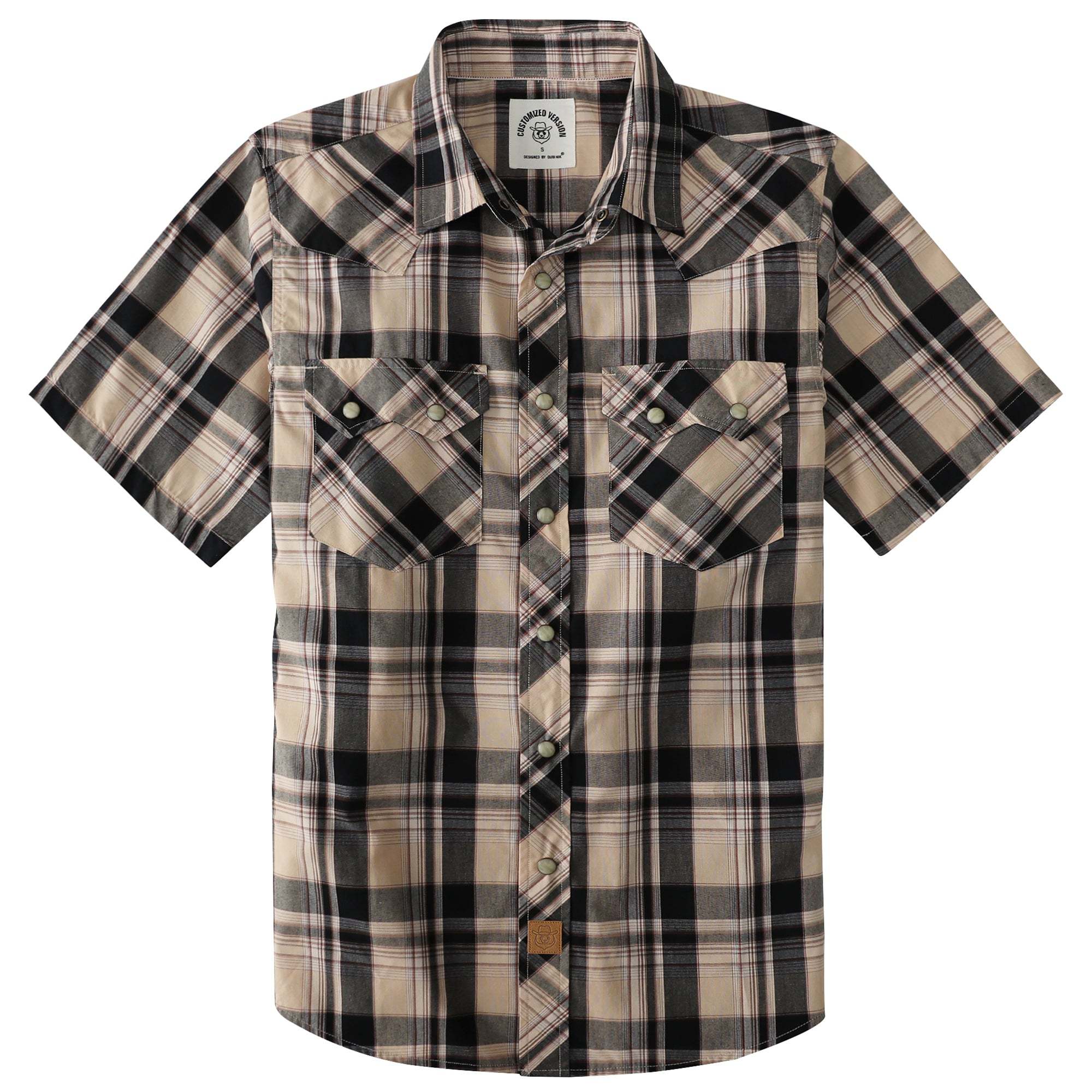 Dubinik? Men's Pearl Snap Sawtooth Pocket Western Plaid Shirt Short Sleeve#47004