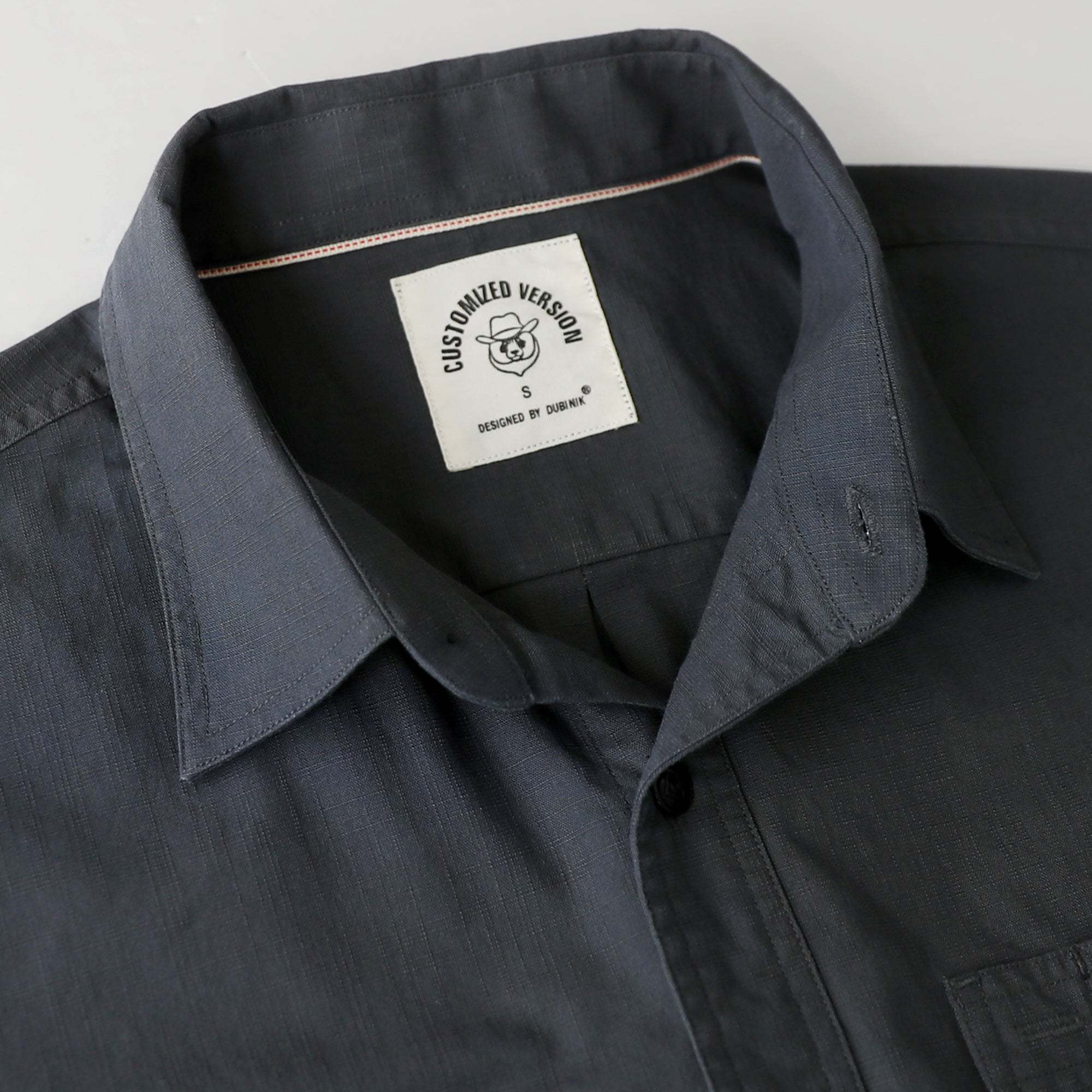 Dubinik? 5.5oz Dark Gray Chambray Long Sleeve Button-Front Closure Pocket Cotton Workshirt#58016