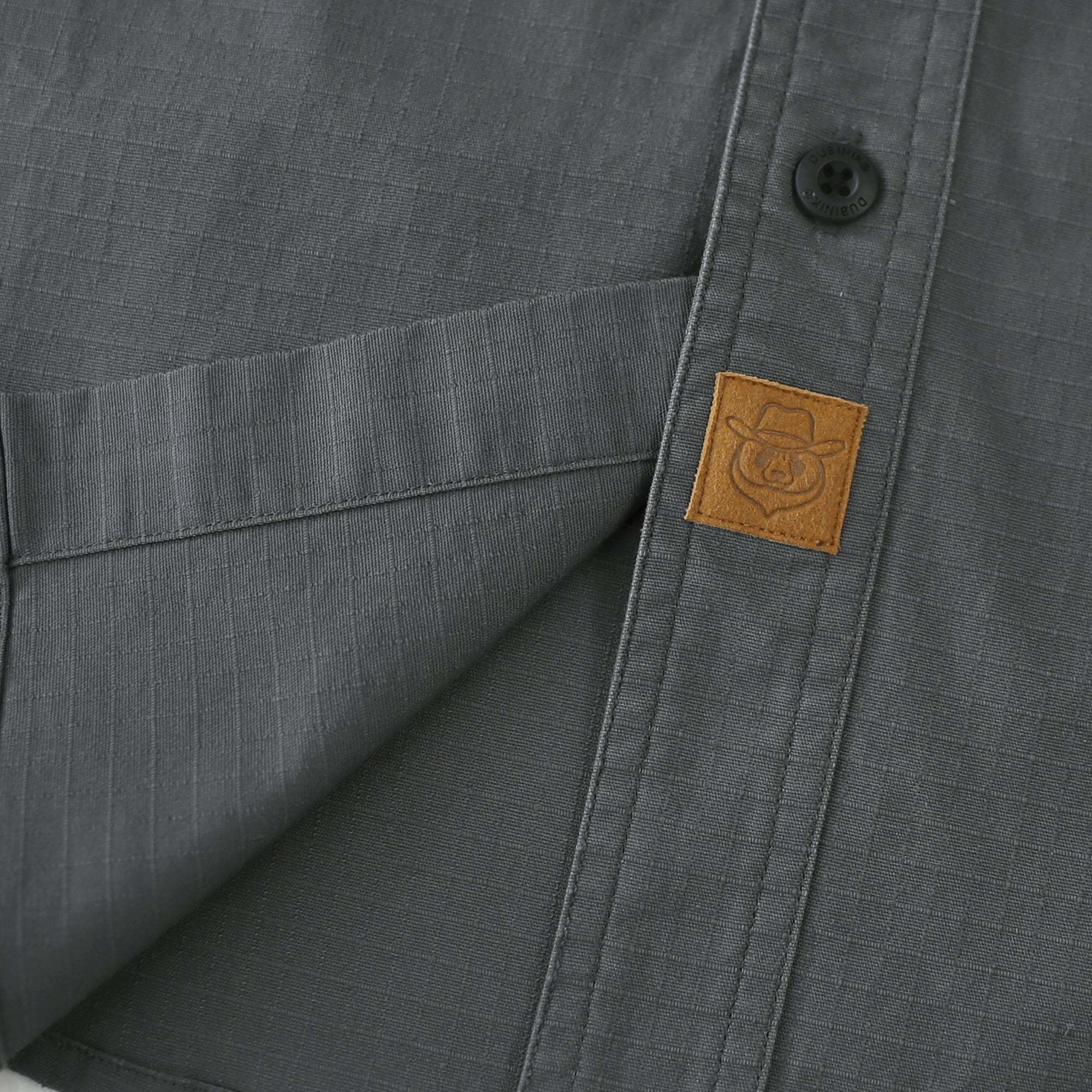 Dubinik? Mens Short Sleeve Button Down Shirts Two Pocket Vintage Mens Work Shirt Charcoal Gray Cotton Mens Shirts Casual with Stretch#0055010