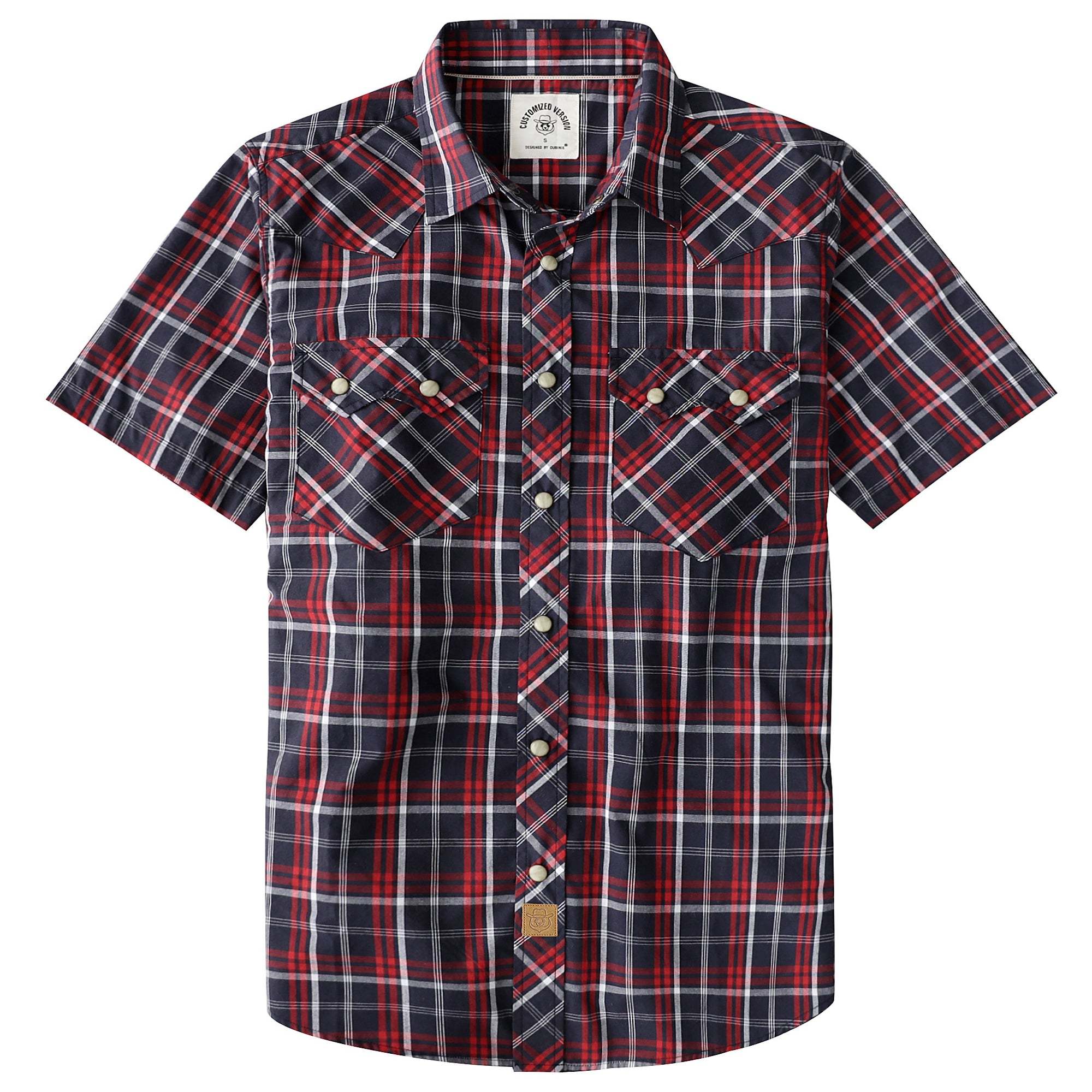 Dubinik? Men's Pearl Snap Sawtooth Pocket Western Plaid Shirt Short Sleeve#47007