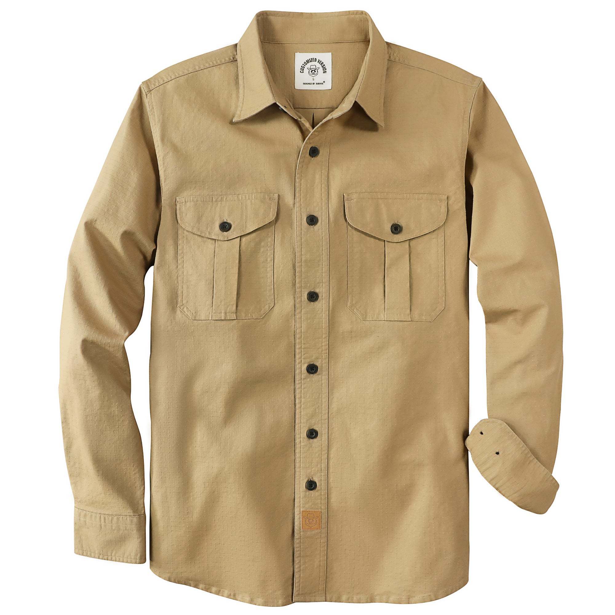 Dubinik? 6.5oz Mens Button Up Shirts Long Sleeve Casual Khaki Solid Shirts for Men Two Pocket Regular Fit Comfortable with Stretch Shirt#0056002