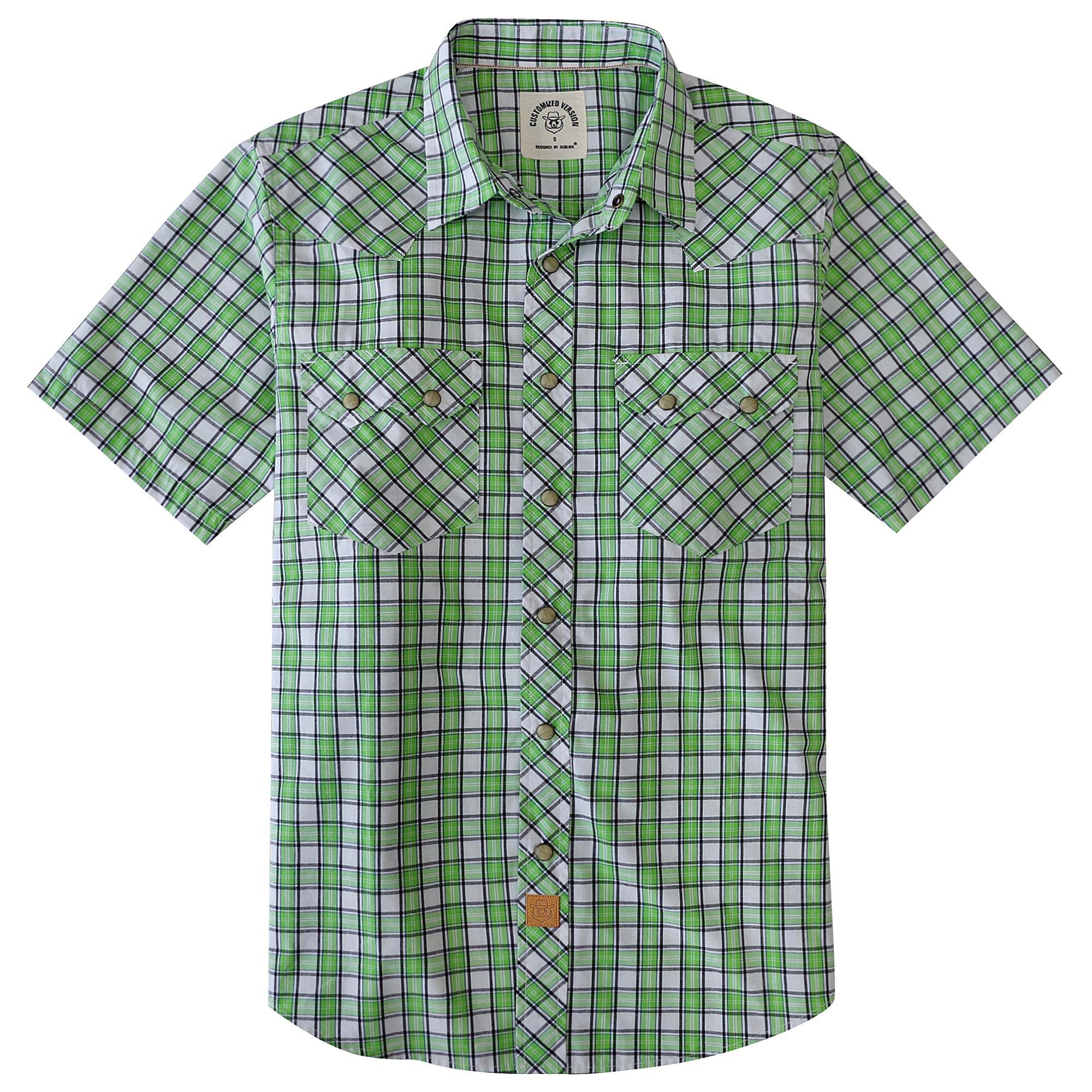 Dubinik? Men's Pearl Snap Sawtooth Pocket Western Plaid Shirt Short Sleeve#47008