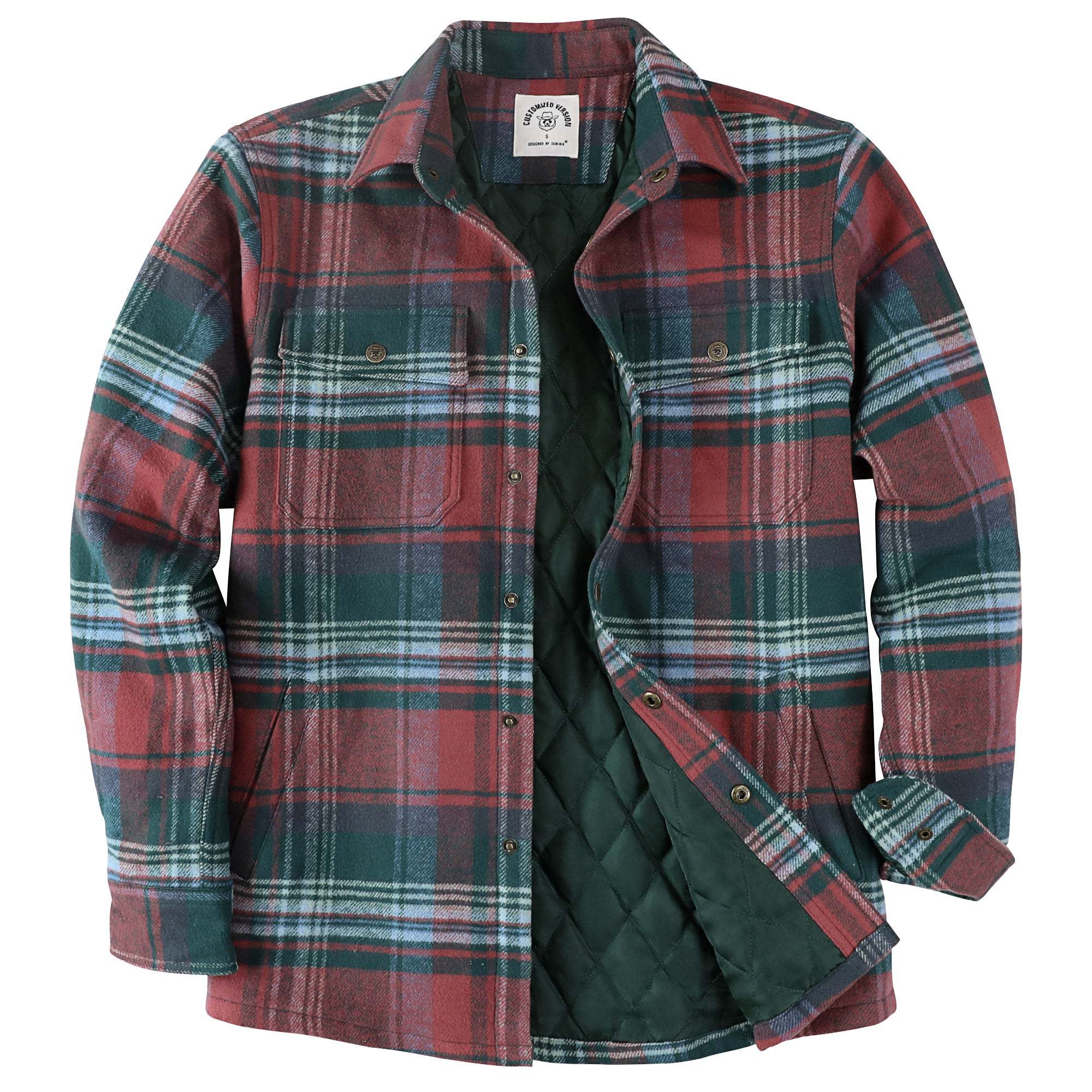 Dubinik? 10.8oz Men’s Overshirt Shacket – Cozy Warm-Lined Green Plaid Flannel, Lightweight Casual Button-Down Long Sleeve Jacket #0181014