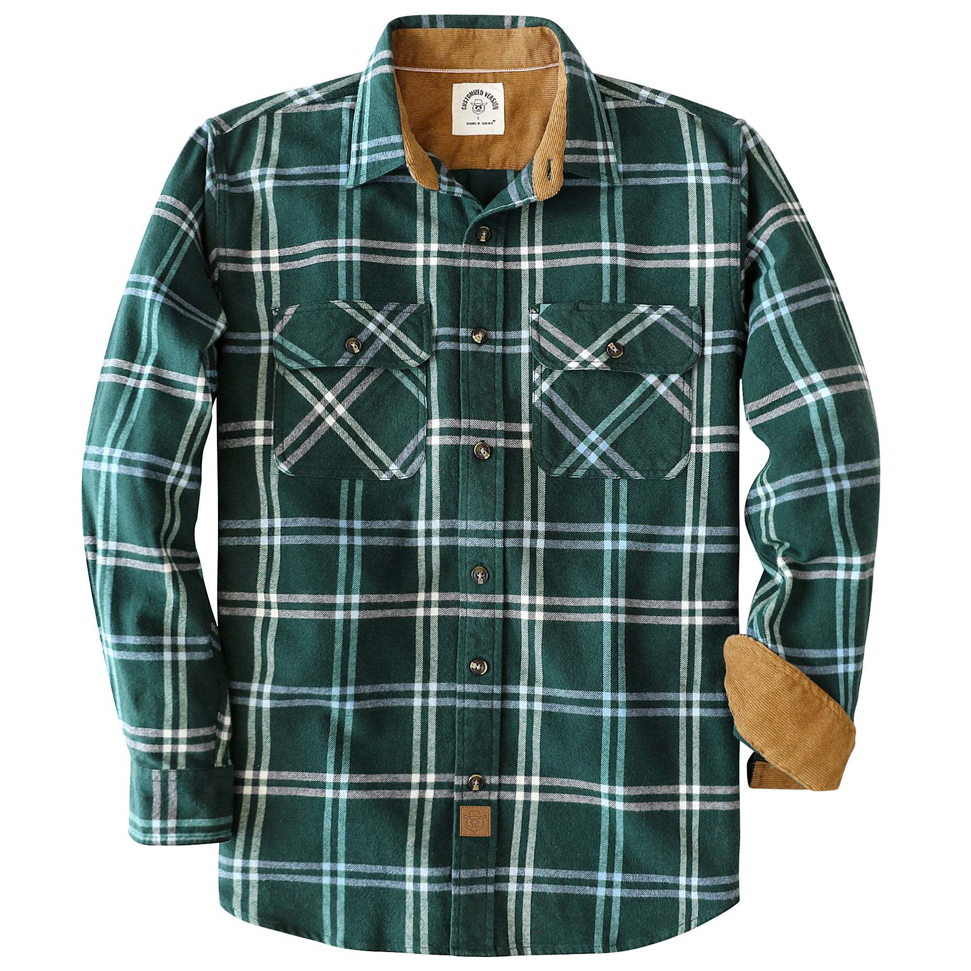 Dubinik? 6oz Mens Green Flannel Shirt Long Sleeve Button Down Plaid All Cotton Soft Brushed Flannel Shirt For Men Utility Casual Shirt #0030018