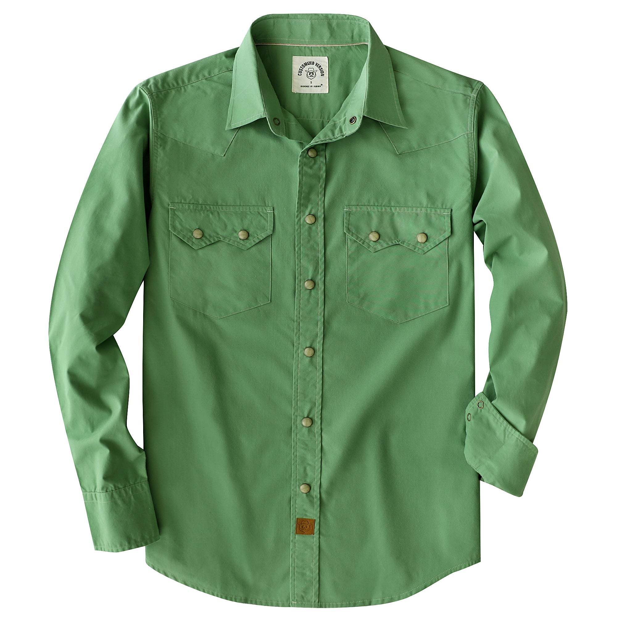 Dubinik? 4.1oz Pearl Snap Solid Light Green Shirts For Men Long Sleeve Lightweight Casual Sawtooth Pocket Western Plaid Cowboy Cotton Vintage Work Shirt#48031