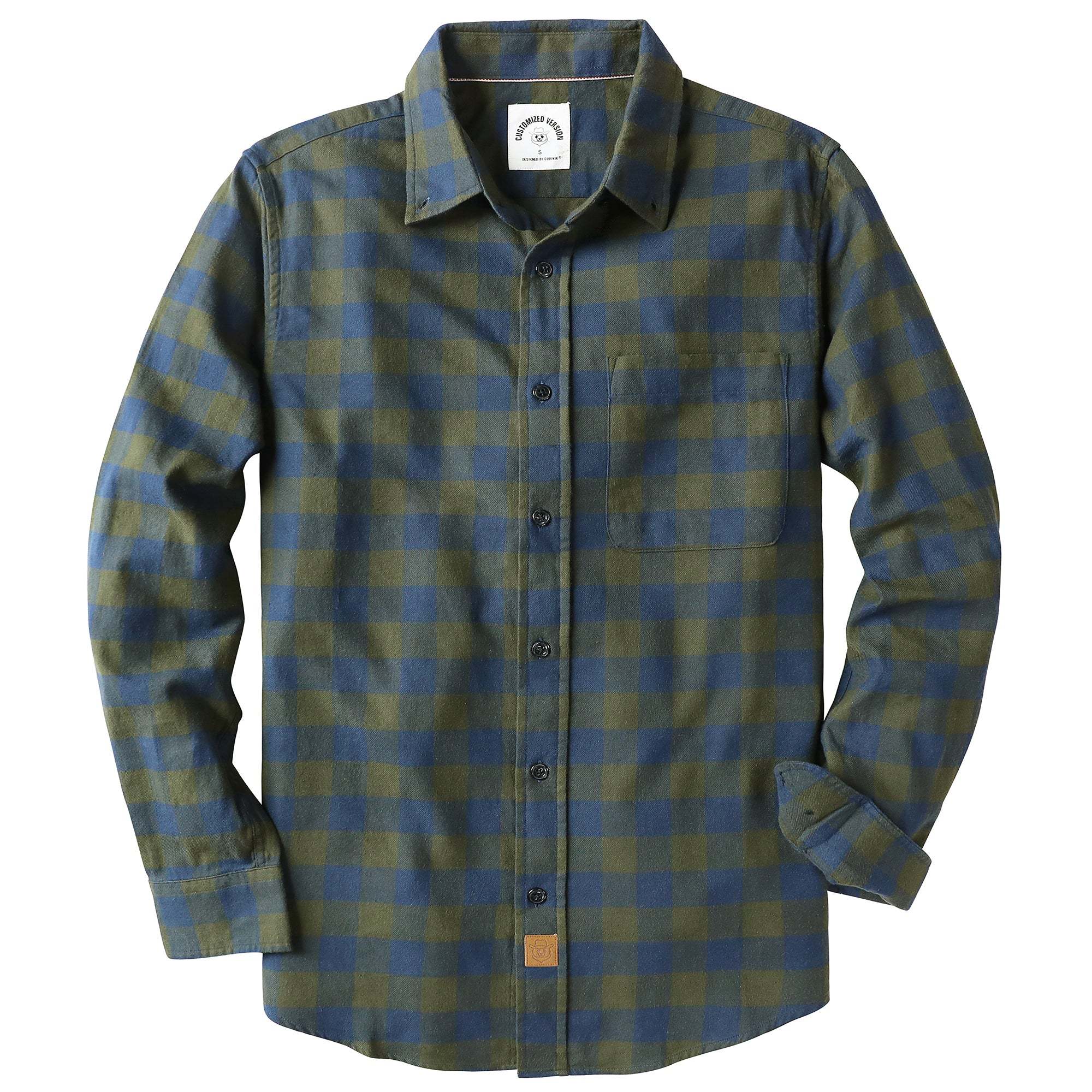 6oz Men's Plaid Green Flannel Long Sleeve Shirts #0340