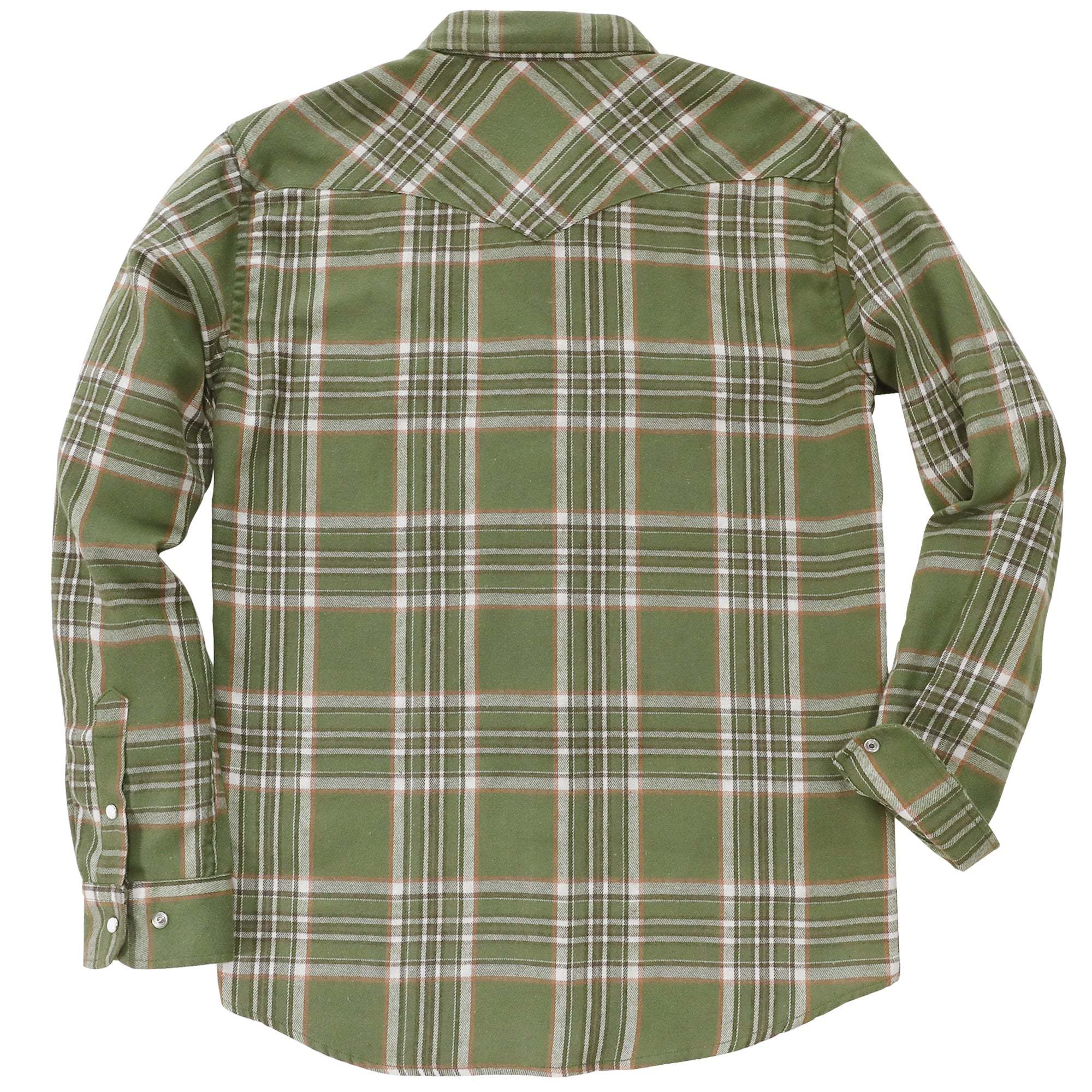 6oz Mens Army Green Flannel Long Sleeve Pearl Snap Buttons Western Cowboy Vintage Casual Shirts #2808