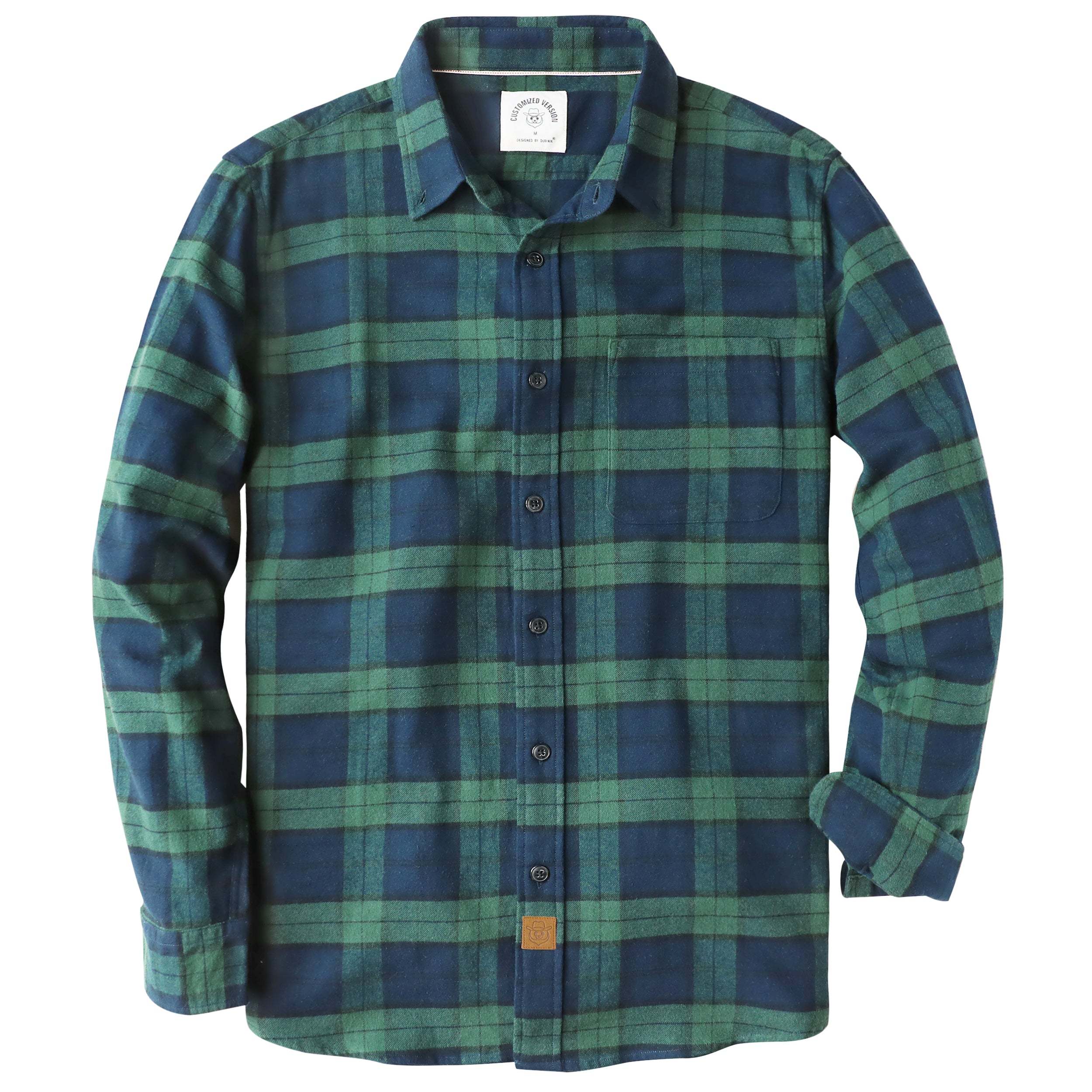 6oz Men's Plaid Green Flannel Long Sleeve Shirts#0336
