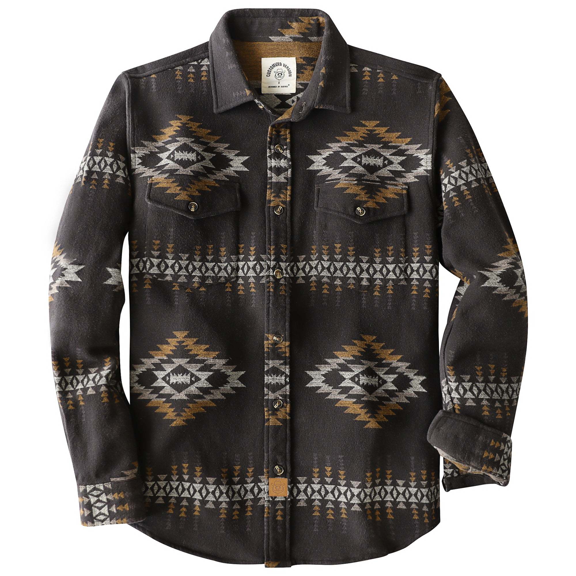 Dubinik? 8.1oz Ultra Heavyweight Mens Aztec Flannel Shirt Long Sleeve Button Down All Cotton Soft Brushed Cowboy Utility Casual Shirt Jacket#30028