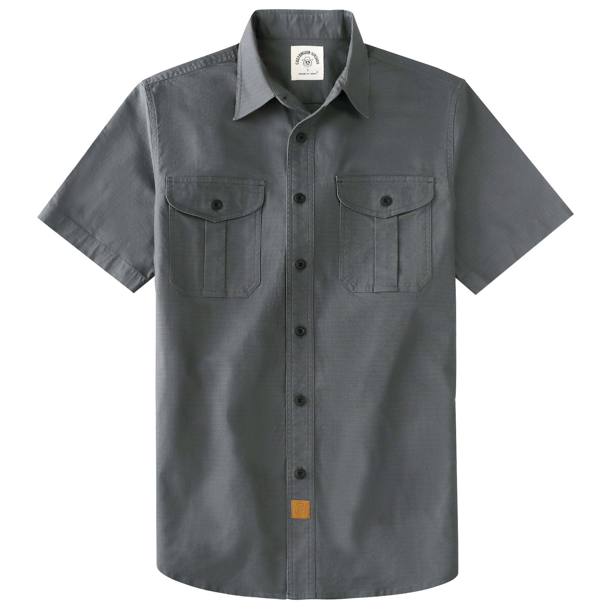 Dubinik? Mens Short Sleeve Button Down Shirts Two Pocket Vintage Mens Work Shirt Charcoal Gray Cotton Mens Shirts Casual with Stretch#0055010