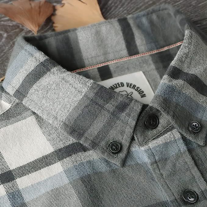 Dubinik? 6oz Mens Flannel Shirts Long Sleeve Button Down Casual Work Plaid Shirt Men All Cotton Soft with Pocket Regular Fit#03-045