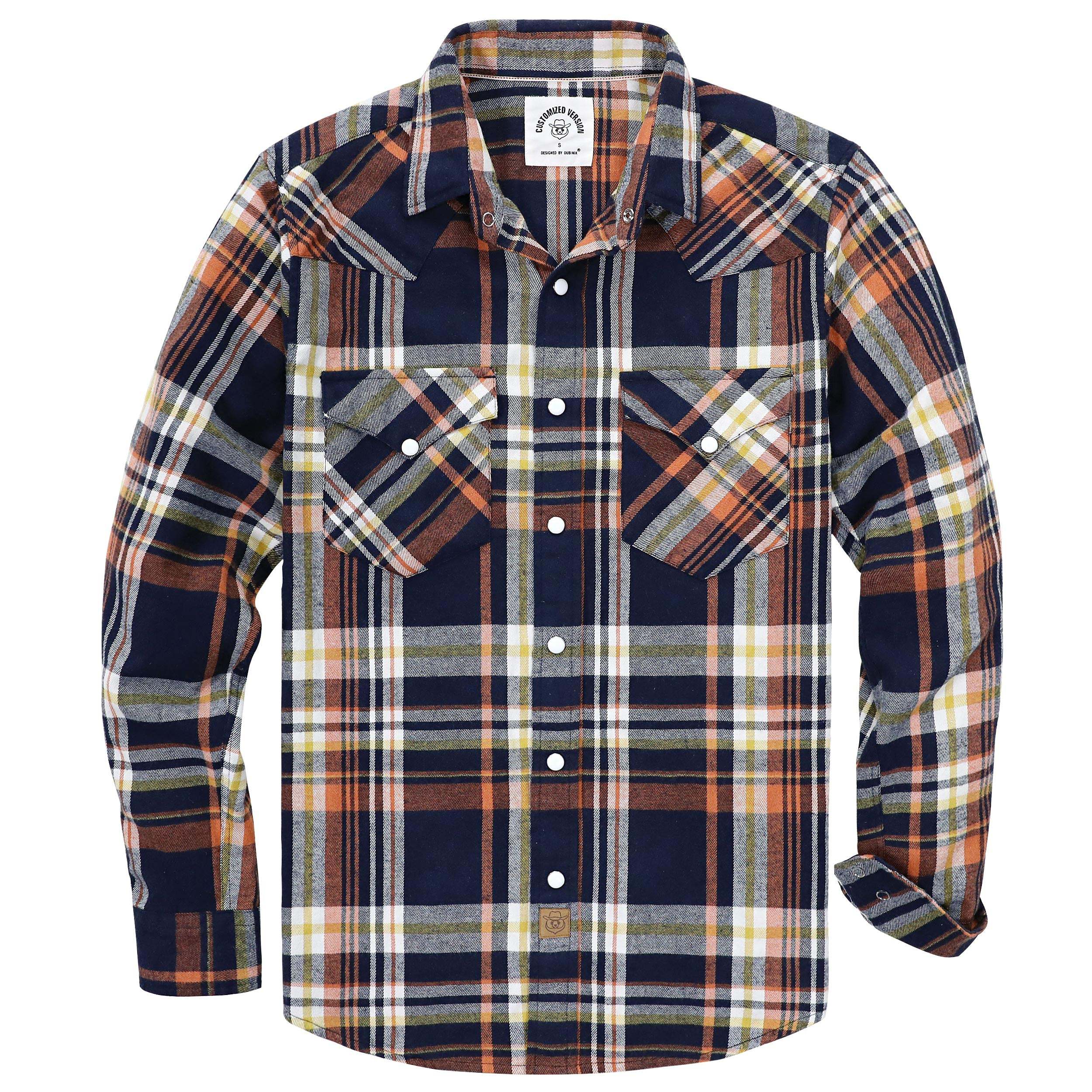 Dubinik? 6oz Flannel Shirt for Men Western Cowboy Pearl Snap Shirts for Men Long Sleeve Vintage Buttons Down Plaid Shirt#28803