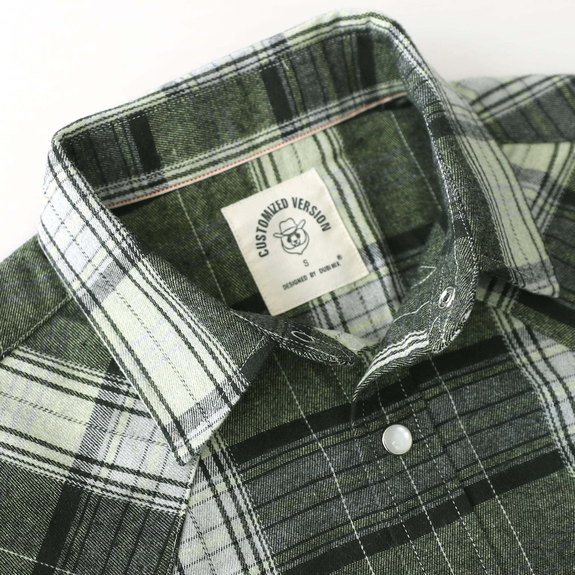 6oz Mens Green Flannel Long Sleeve Pearl Snap Buttons Western Cowboy Vintage Casual Shirts #2812