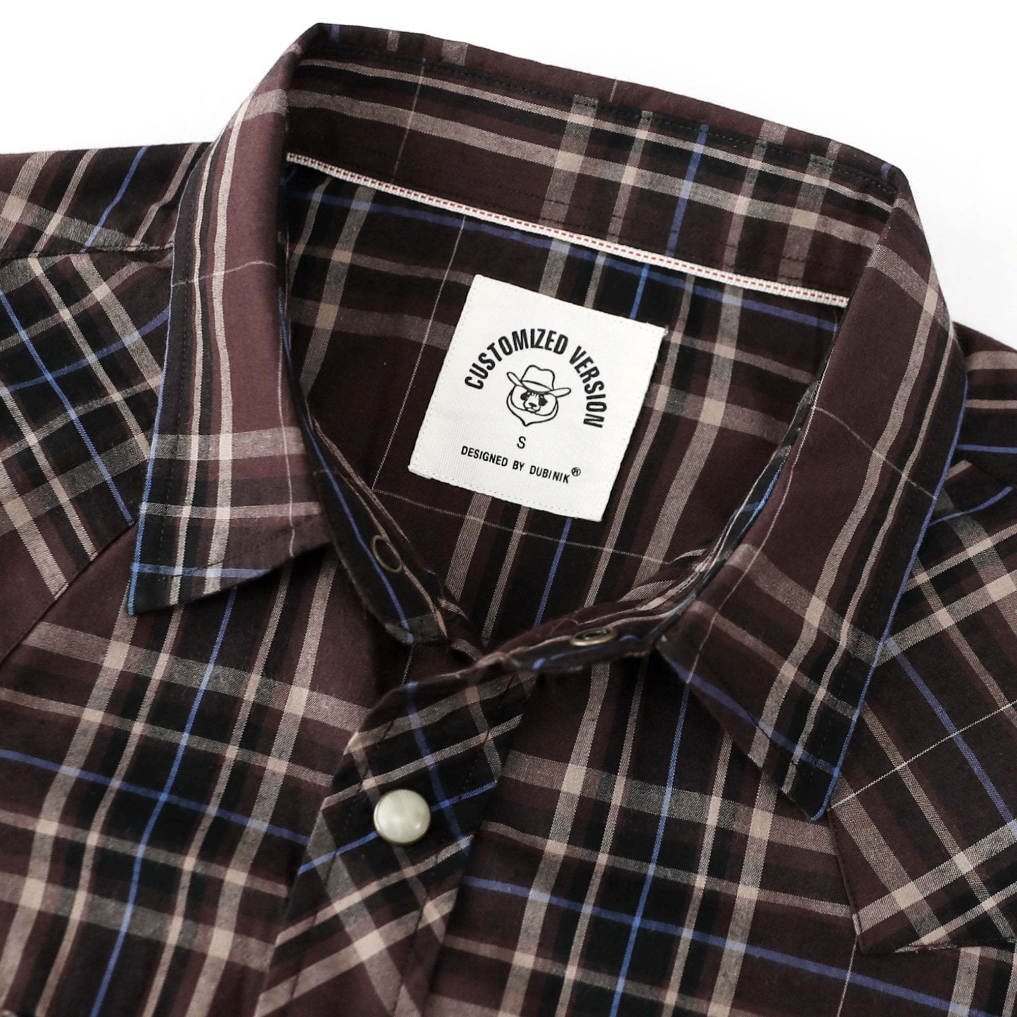 Dubinik? Men's Pearl Snap Sawtooth Pocket Western Plaid Shirt Short Sleeve#47012