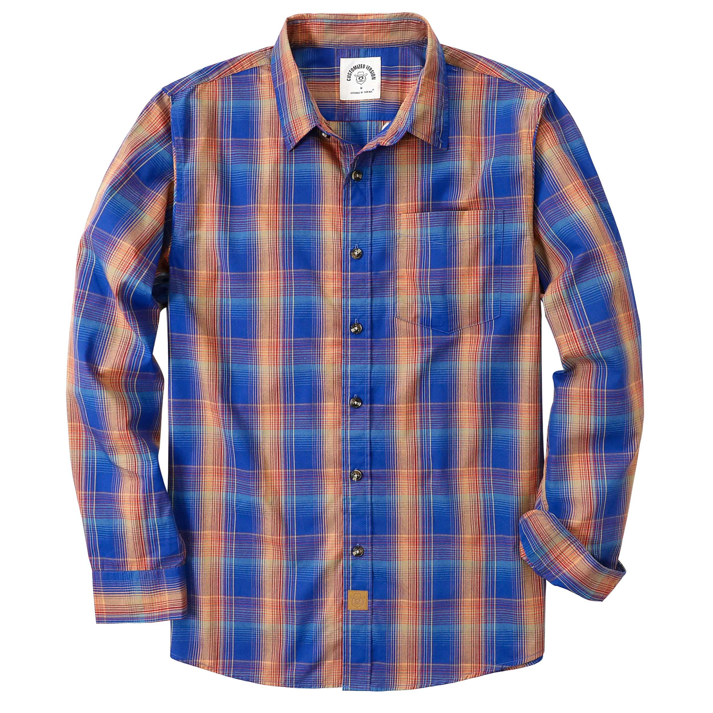 Dubinik? 3.2oz Mens Long Sleeve Casual Button Down Vintage Plaid Shirts#52031