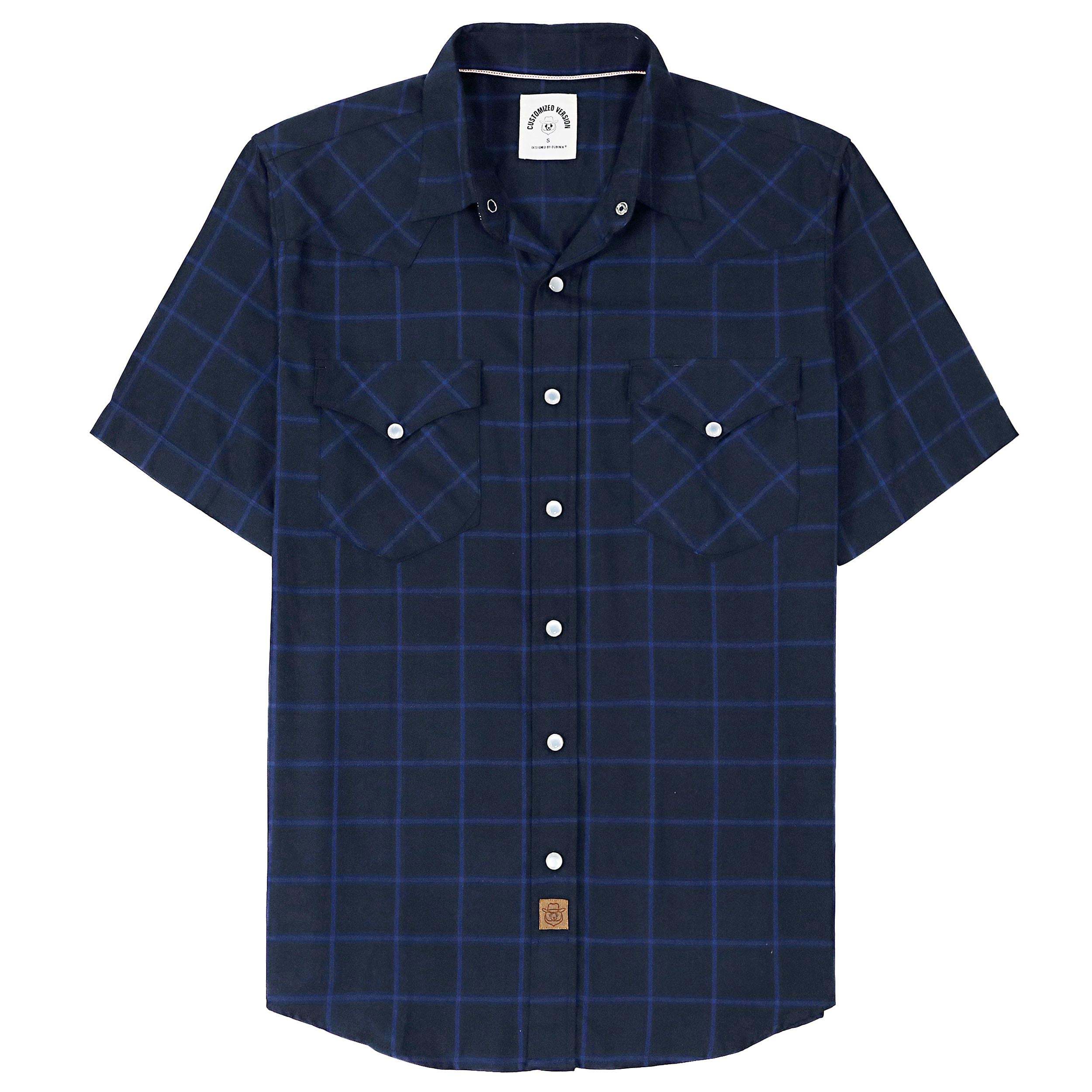 Dubinik?Bamboo Fiber Mens Shirts Short Sleeve Plaid Shirt Men Western Cowboy Pearl Snap Vintage Casual Plaid Shirt #2913