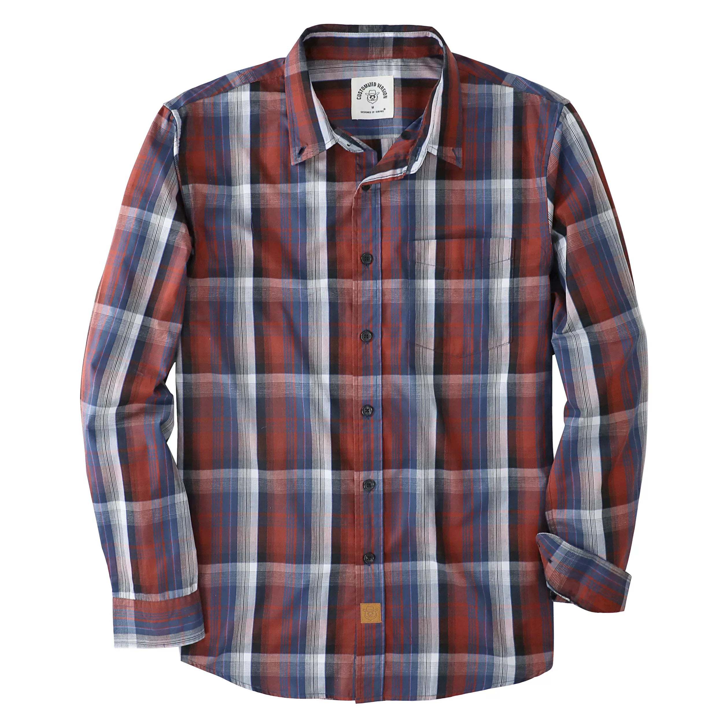 Dubinik? 3.2oz Mens Long Sleeve Casual Button Down Vintage Plaid Shirts#52003