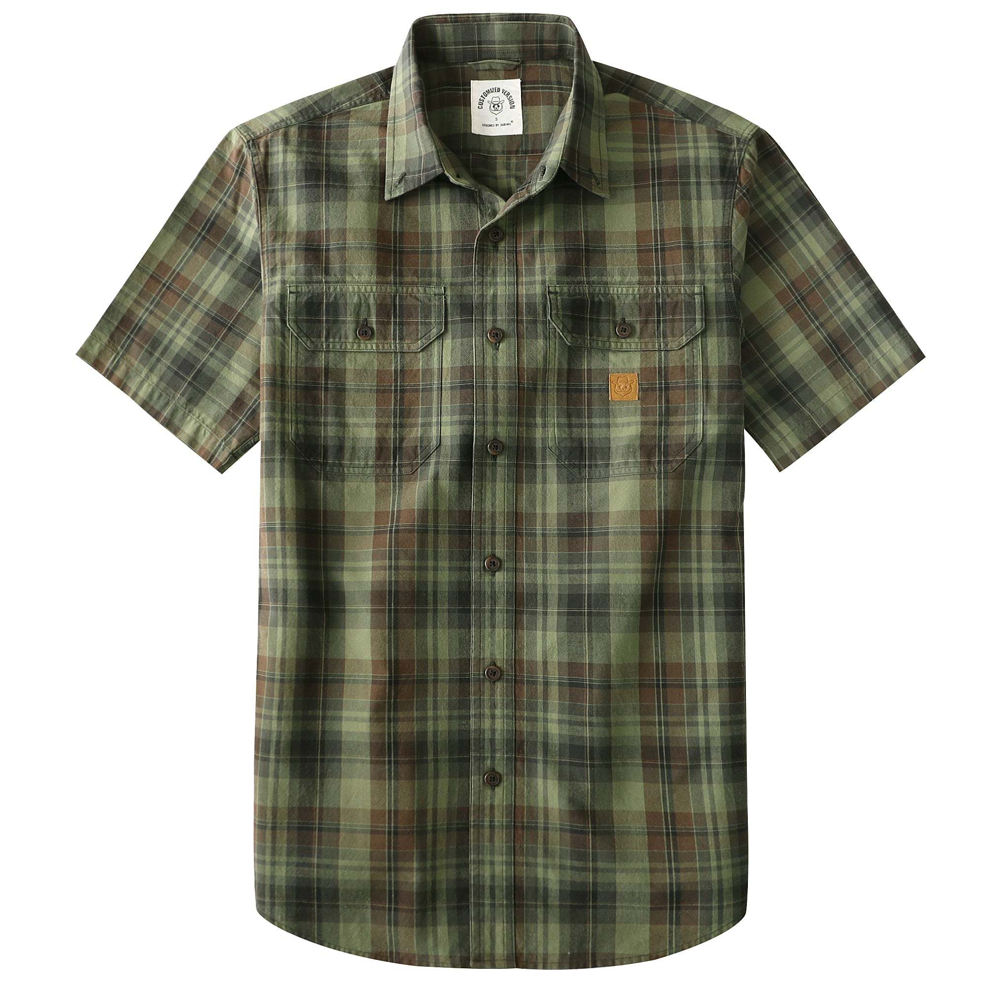 Dubinik? Men’s Short Sleeve Button-Down Shirt, Double Pockets, Casual Workwear Plaid#10173