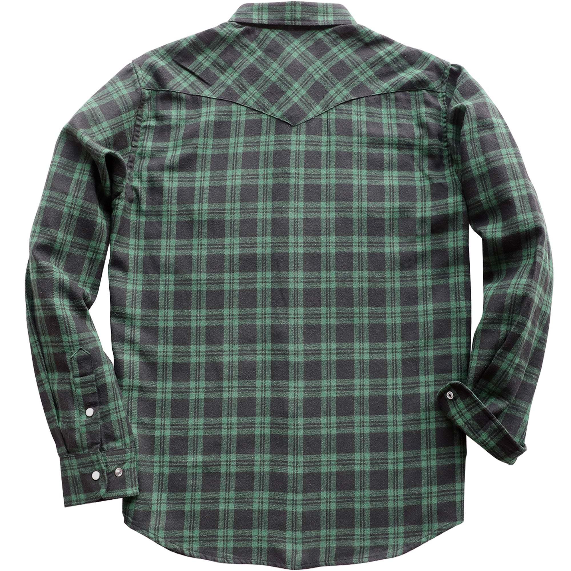 6oz Mens Green Flannel Long Sleeve Pearl Snap Buttons Western Cowboy Vintage Casual Shirts #2807
