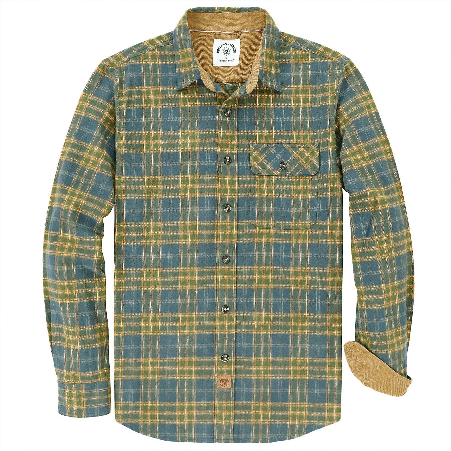 6oz Mens Midweight Green Flannel Shirts Long Sleeve Casual Button Down Brushed 100% Cotton Shirt#10113