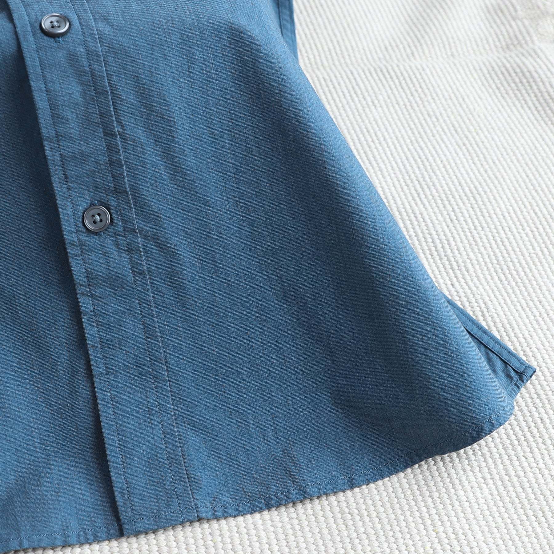 Men's casual short-sleeved cotton Navy blue Solid shirt #0022