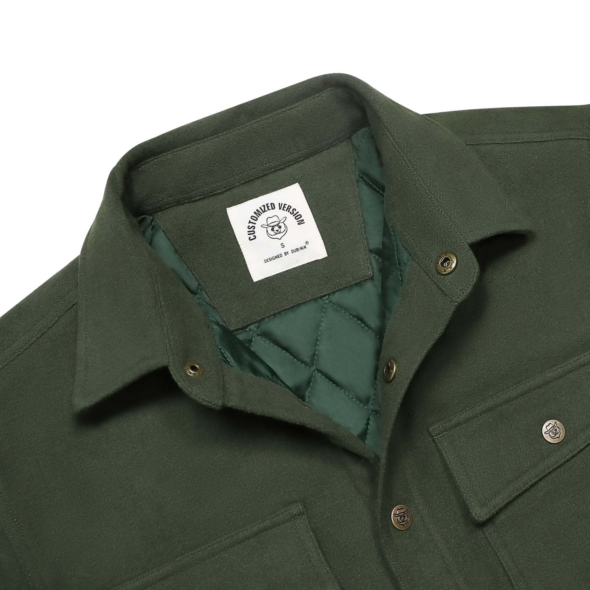 Dubinik? 10.8oz Men’s Overshirt Shacket – Cozy Warm-Lined Olive Green Solid Plaid Flannel, Lightweight Casual Button-Down Long Sleeve Jacket #0181004
