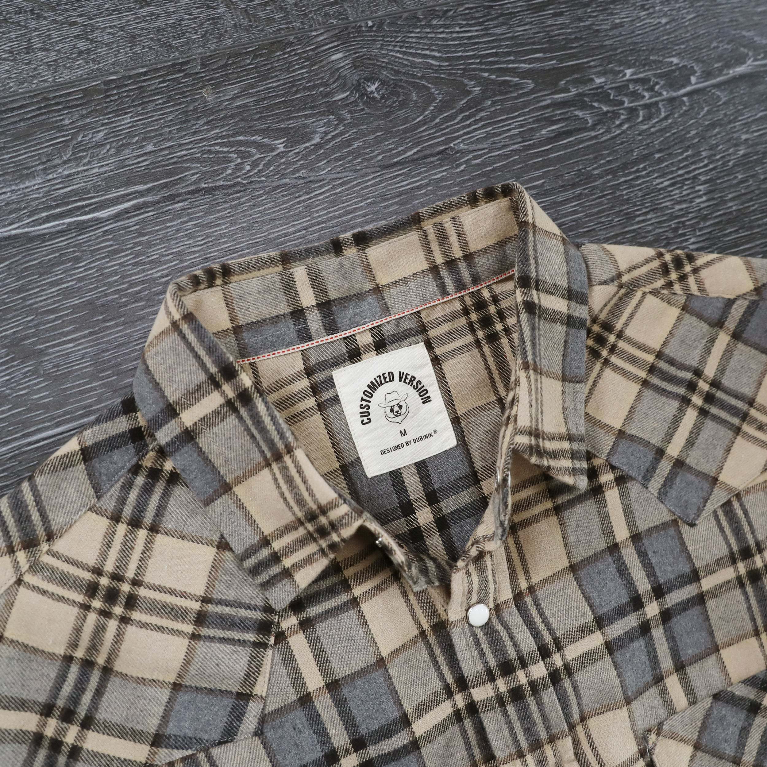 Dubinik? 6oz Flannel Shirt for Men Western Cowboy Pearl Snap Shirts for Men Long Sleeve Vintage Buttons Down Plaid Shirt #28901