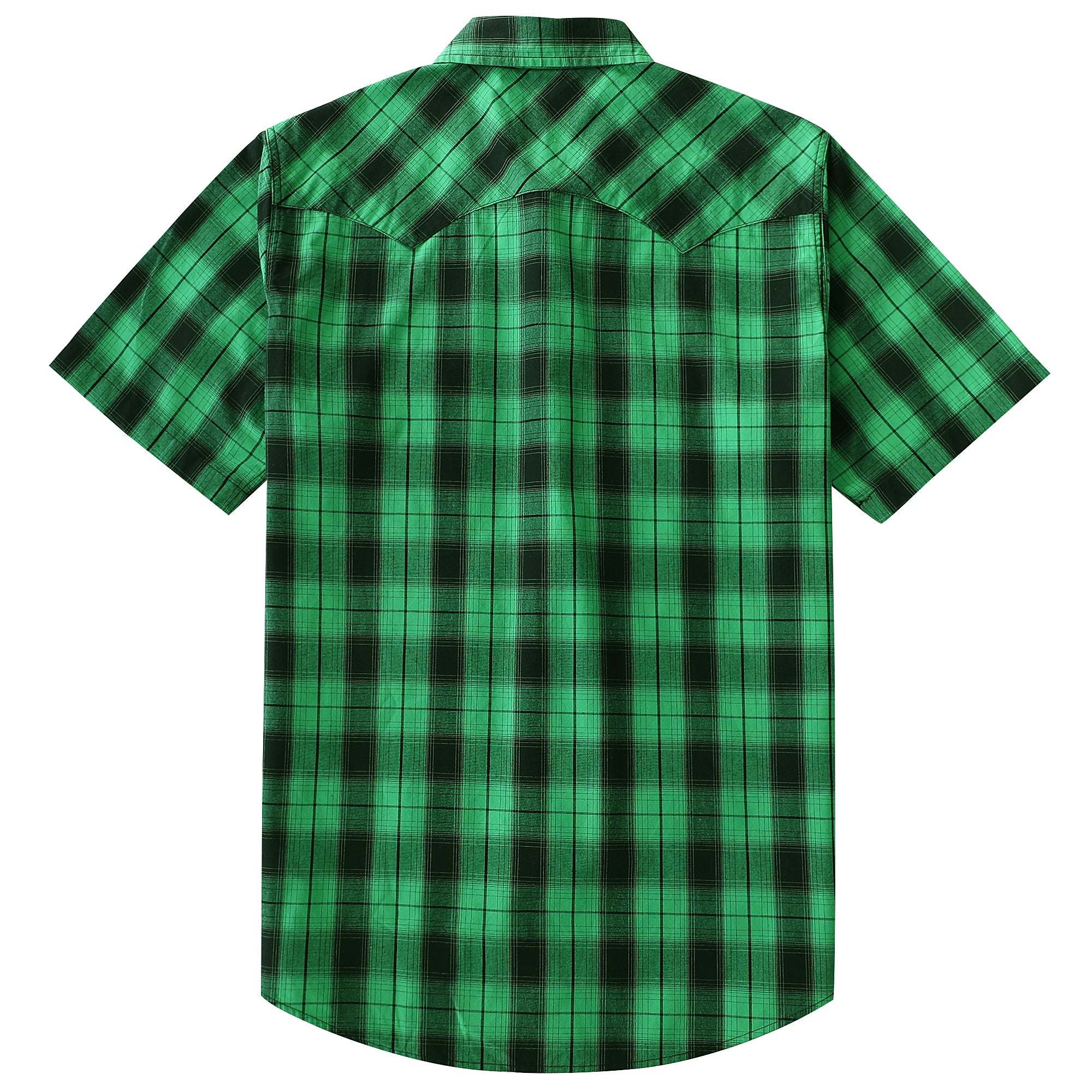 Dubinik? Men's Pearl Snap Sawtooth Pocket Western Plaid Shirt Short Sleeve#47001